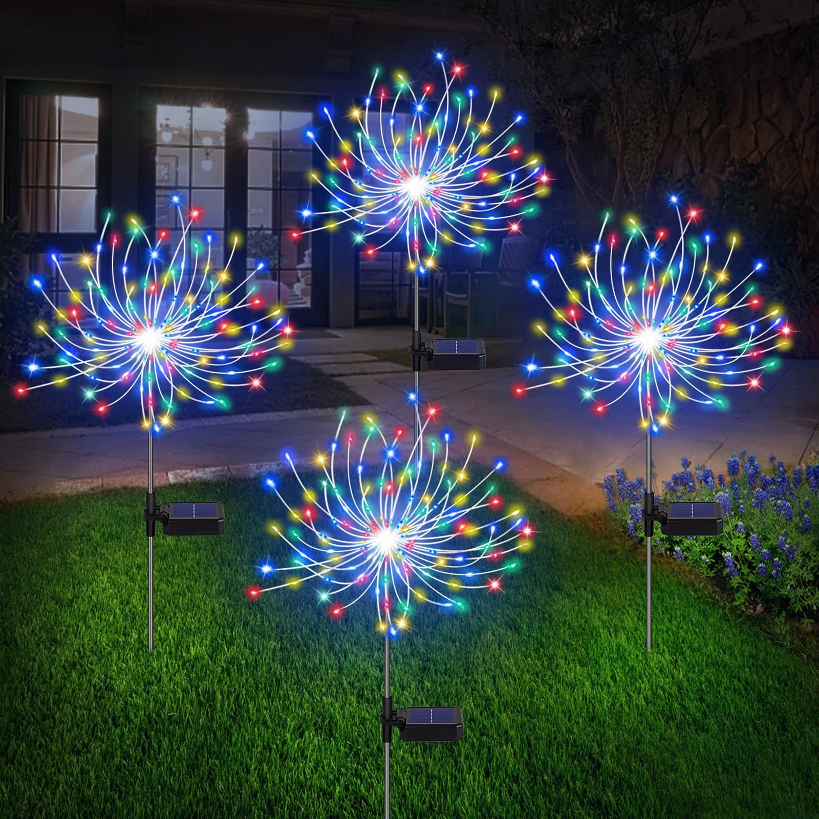 Quntis 200 8Modelos Luces LED de Navidad Solar Fuegos Artificiales, Decoraciones para Jardín y Patio al Aire Libre, Luces para Decoración de Navidad y Año Nuevo