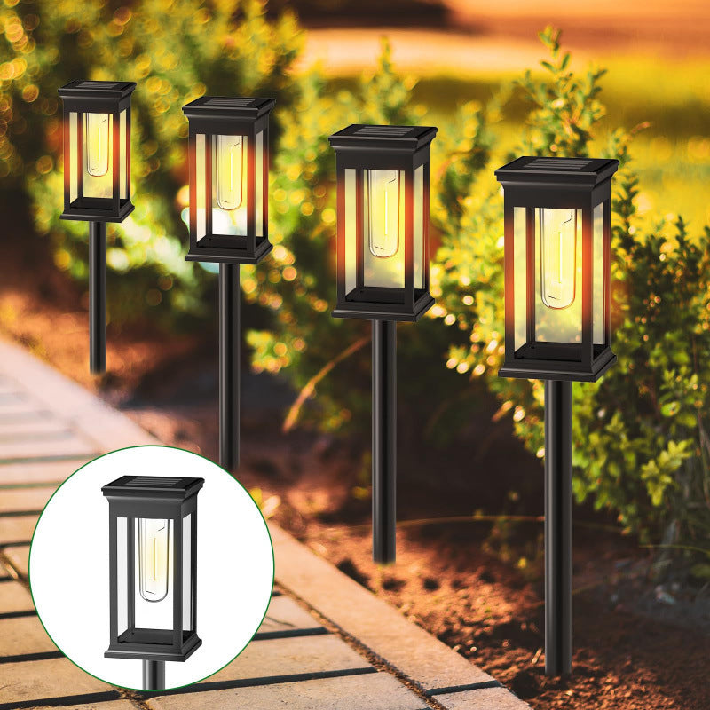 Solar Powered IP65 Waterproof LED Pathway Lights, Square Garden Ground Stake Lamp with Vintage Edison Filament Effect for Patio, Lawn & Yard Decoration