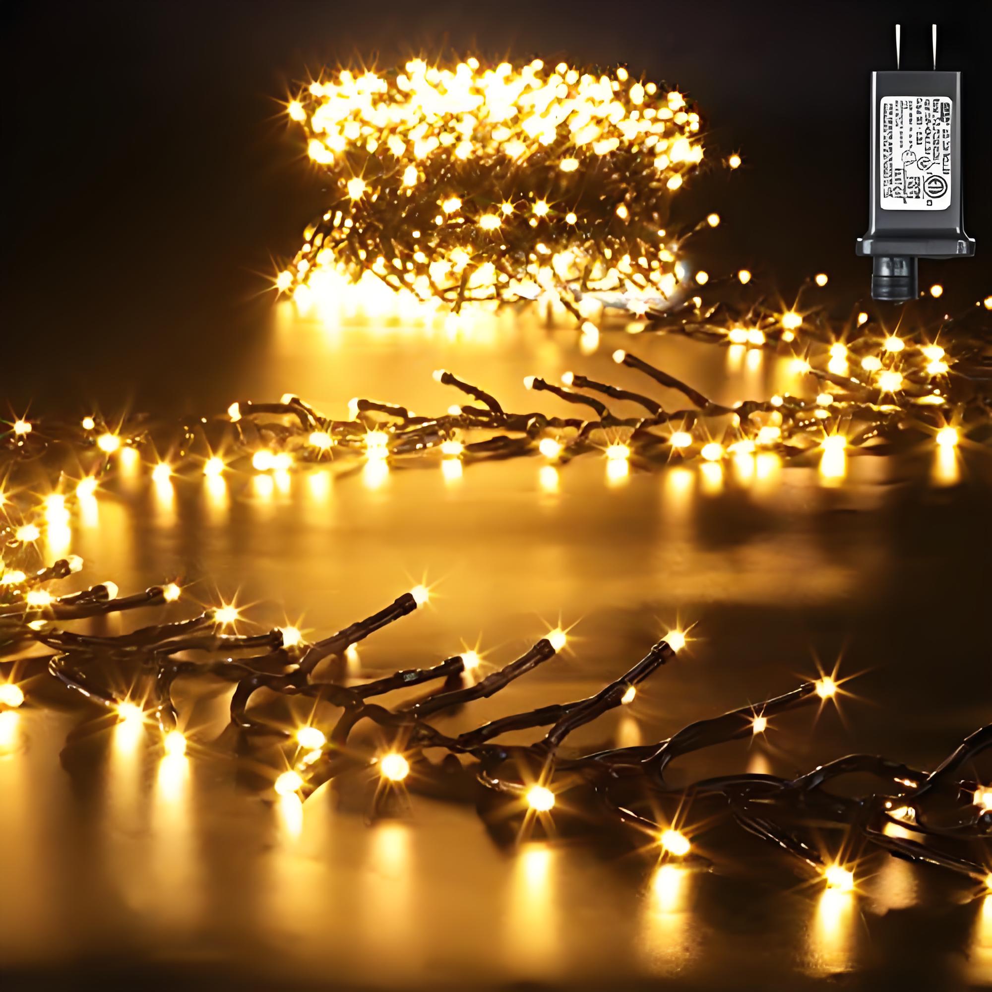 Quntis 760 Lumières LED de Noël – 25FT Lumières en Grappes Blanc Chaud, 8 Modes & Fonction Mémoire pour Décorations de Fête