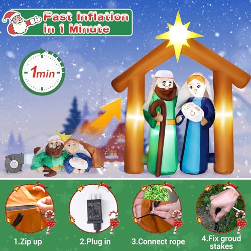 Quntis 6FT Weihnachts-Luftfigur Krippenszene mit Baby Jesus
