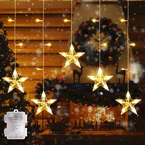 Star Curtain Lights, Battery Operated 5PCS Christmas Curtain Lights, Warm White - quntis-service