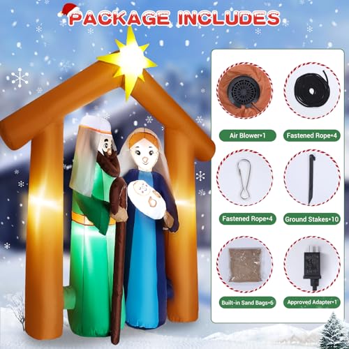 Quntis 6FT Weihnachts-Luftfigur Krippenszene mit Baby Jesus