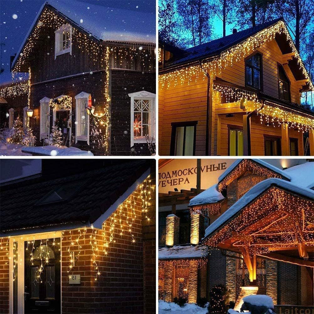 Quntis Warmweiß Solarbetriebene 19,7ft x 1,6ft LED Eiszapfenlichter – Wasserdichte Wasserfall Feenlichter für Weihnachten & Außenbereich Feiertagsdekoration