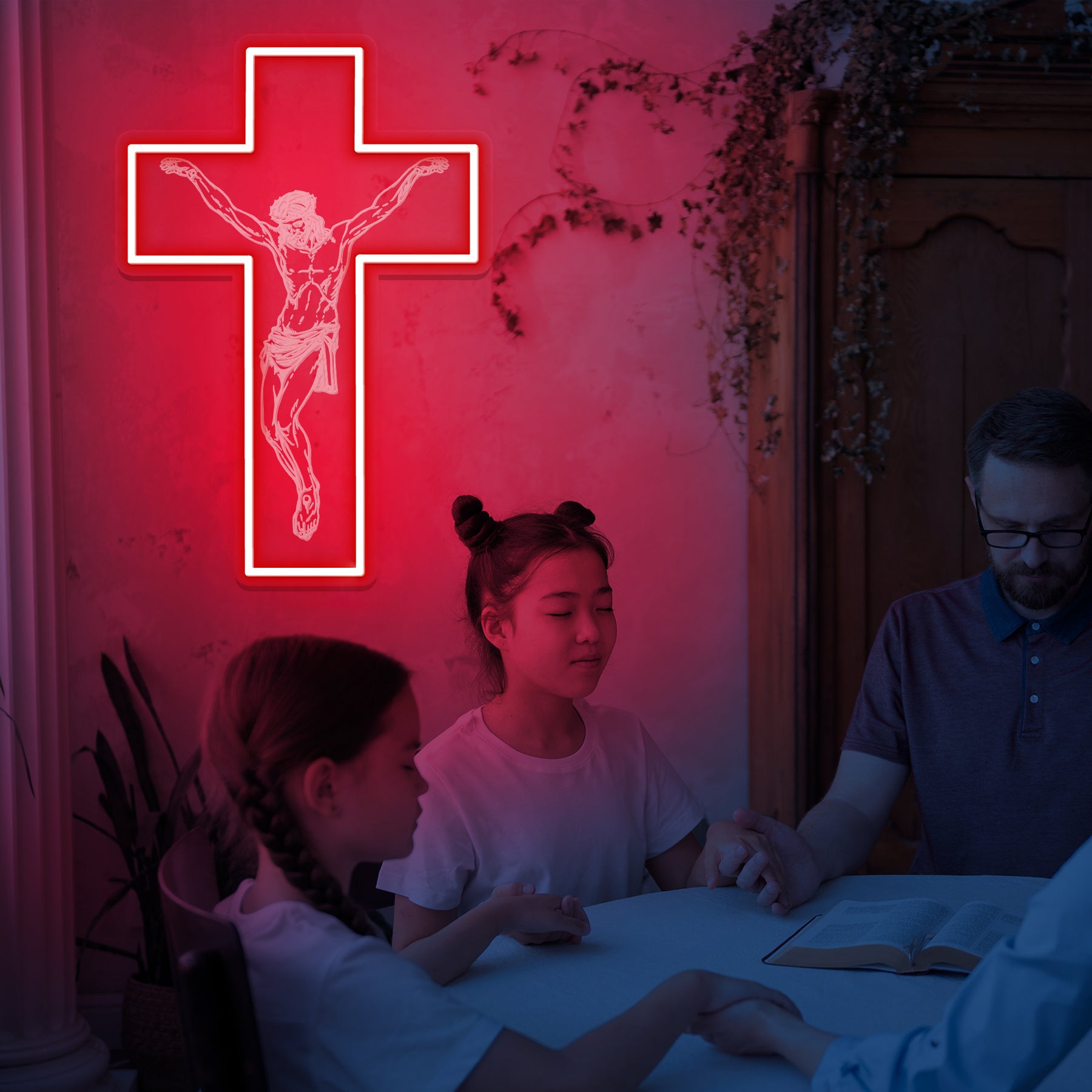 3D Engraved Jesus Cross Neon Wall Light – Christian LED Faith Sign for Home & Church Decor