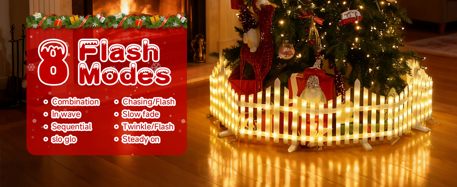 接続可能なクリスマスフェンスライト - 簡単取り付け、8つのモード