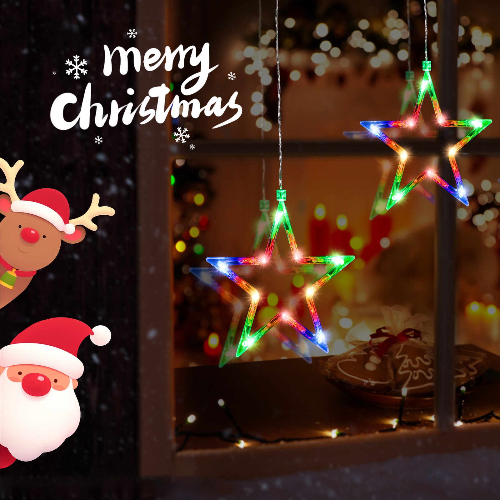 Quntis 3 Estrellas Luces Estelares – 30 LEDs Vibrantes con 8 Modos de Iluminación Encantadores para Decoración Mágica de Navidad y Fiestas