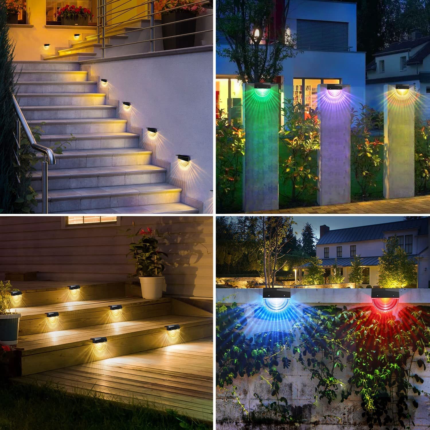 Solar Step Lights for Fence & Railing – RGB Color-Changing Decorative Lights with Fixed Color Modes, Outdoor Holiday Ambience Lights