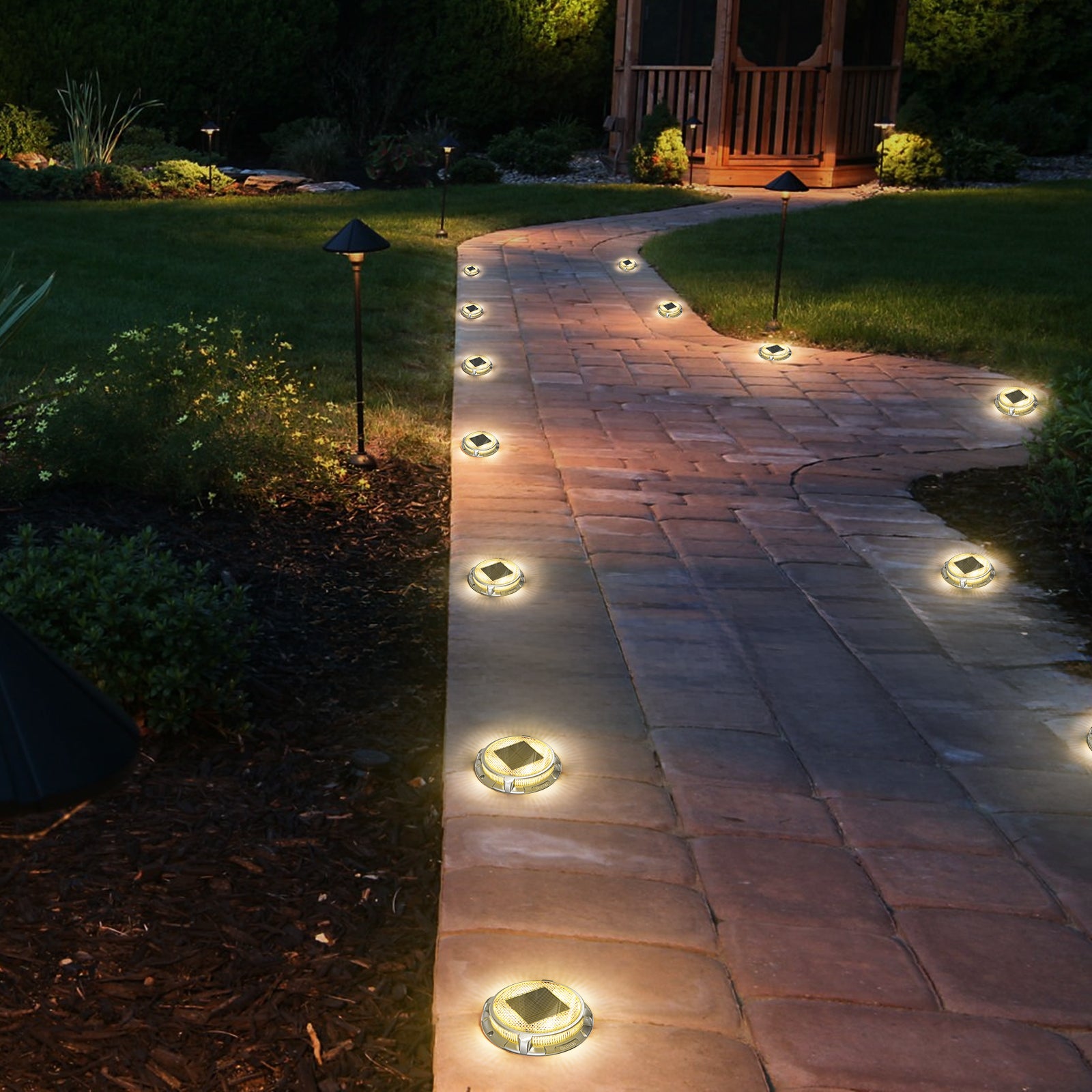 Solar Decklichter, 3 Farben in 1 Solarlichter für den Außenbereich, IP68 wasserdichte Solar-Docklichter mit Erdspießen, breiter Beleuchtungsbereich für Einfahrt, Garten, Treppe, Weg und Gehweg.