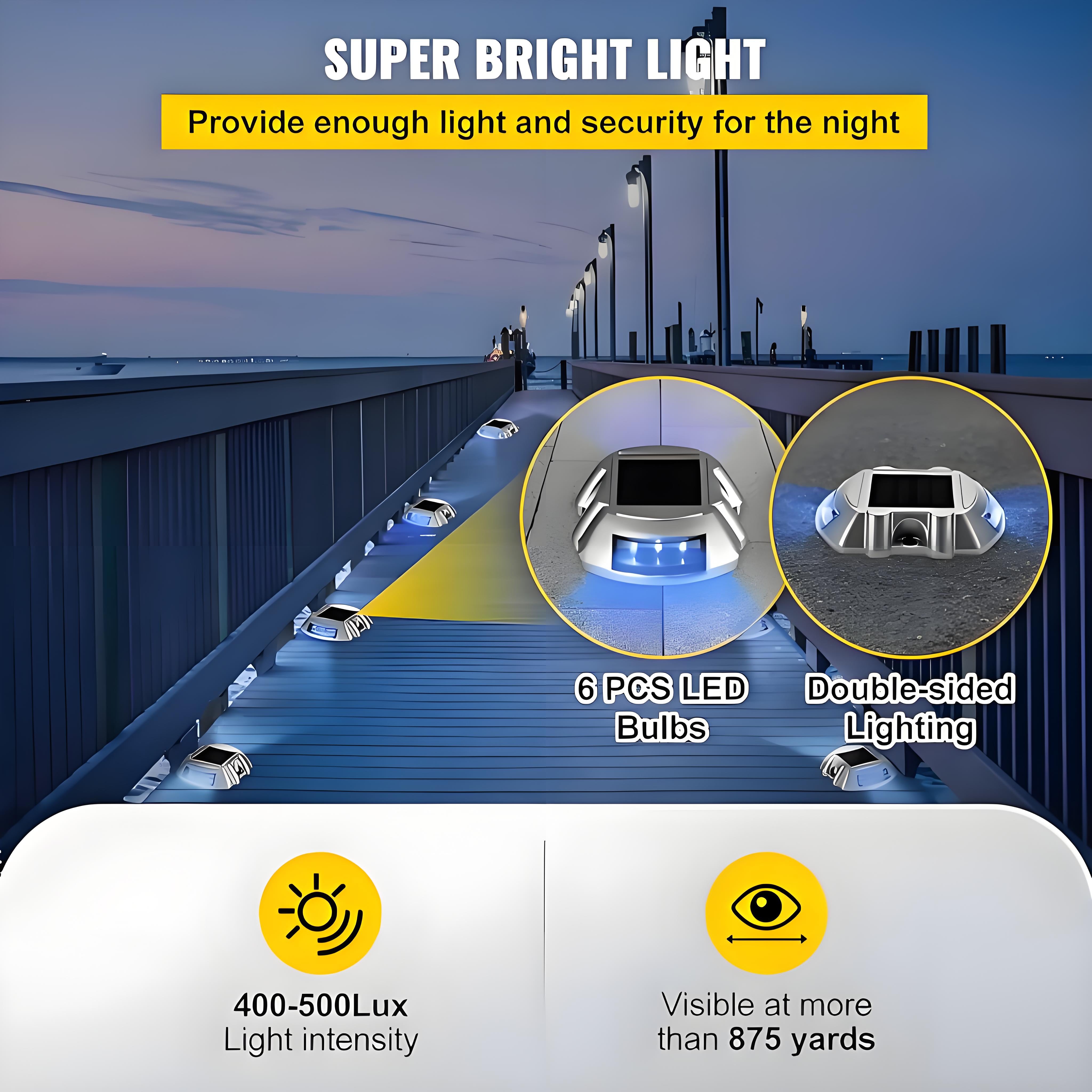 Luces de entrada solar brillantes azules con tornillo, luces solares para terraza, luces exteriores para muelle, luces de advertencia para senderos, pasillos, aceras y escalones de jardín.