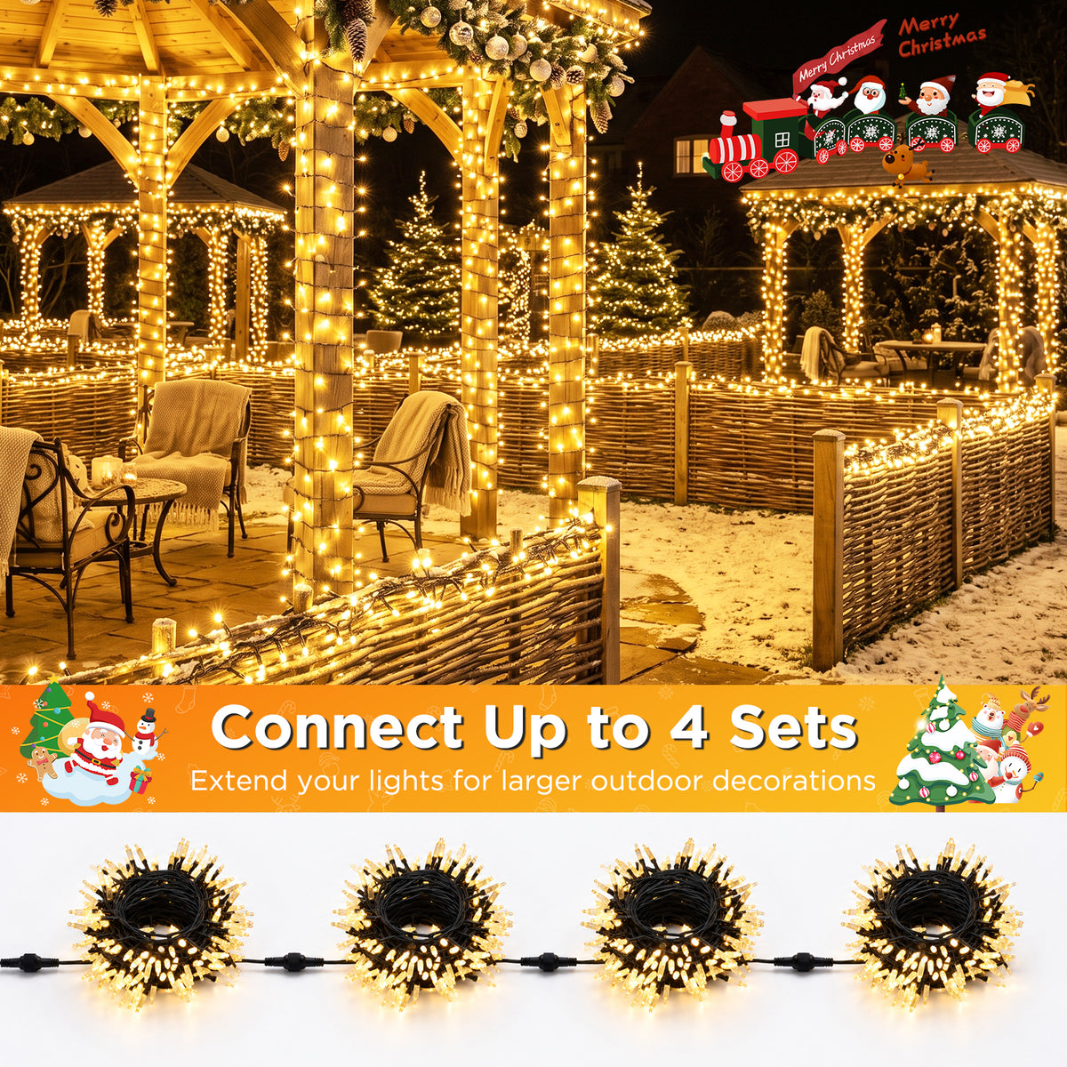 Quntis 20m(65.6ft) 1000 LED Bubble Christmas Lights, Warm White, Black Wire