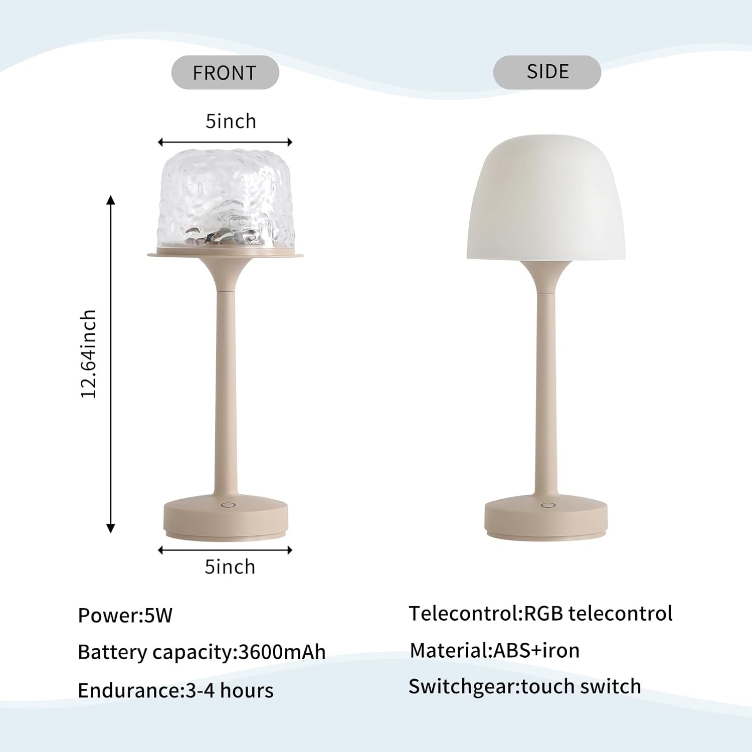 RGB Ocean Wave Projector Table Lamp, USB Rechargeable Cordless Night Light with Remote Control, Dimmable Touch Desk Lamp for Bedroom, Living Room, Kids Room