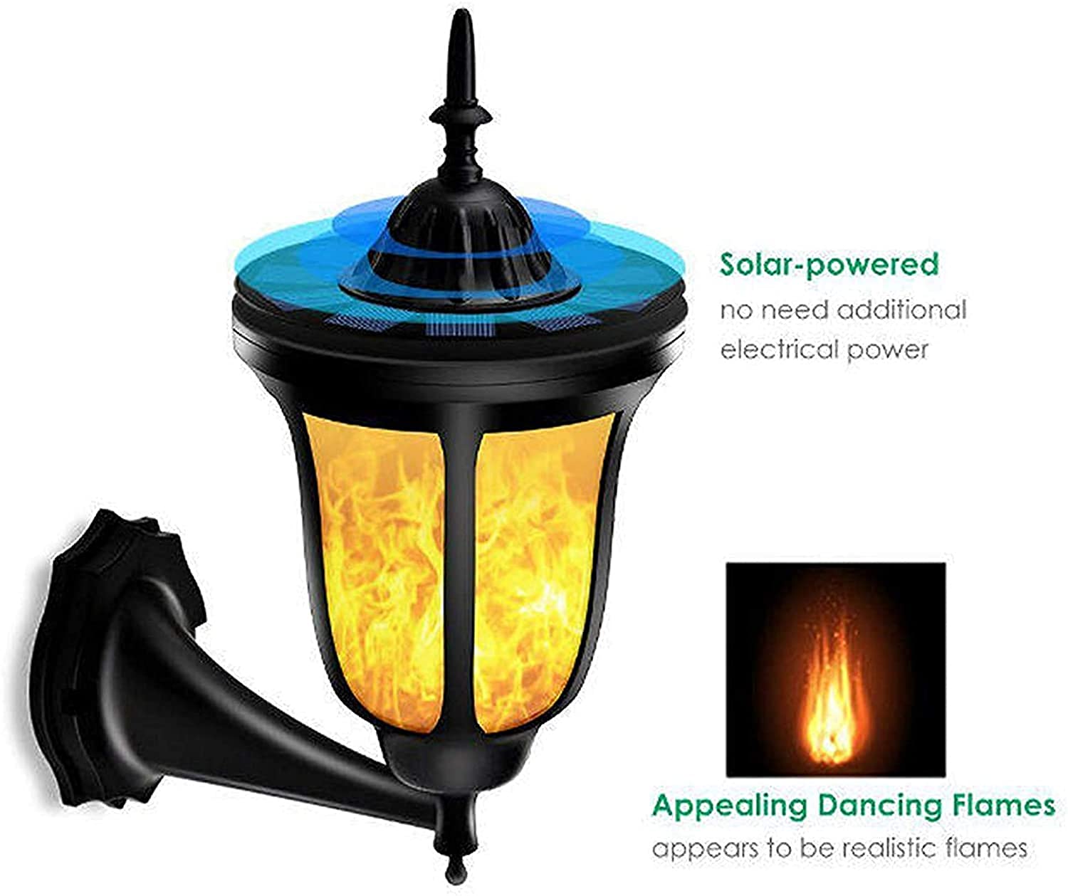 Quntis 2 pièces Lampe murale solaire, Lumière solaire pour décoration extérieure - 2 en 1 Lampe murale solaire, Lampe de poche solaire avec flamme clignotante, Boîte solaire sportive LED 2 pièces, Décoration intérieure