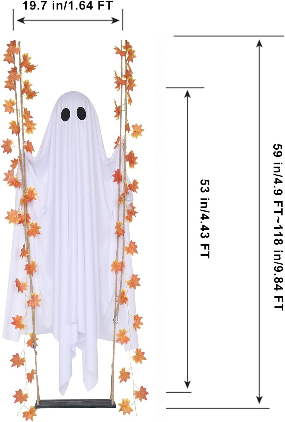 Halloween-Geisterschaukel in Ahornblattform mit Beleuchtung, wasserdichte hängende LED-Dekoration mit Fernbedienung und 8 Modi für Veranda, Hof und Garten