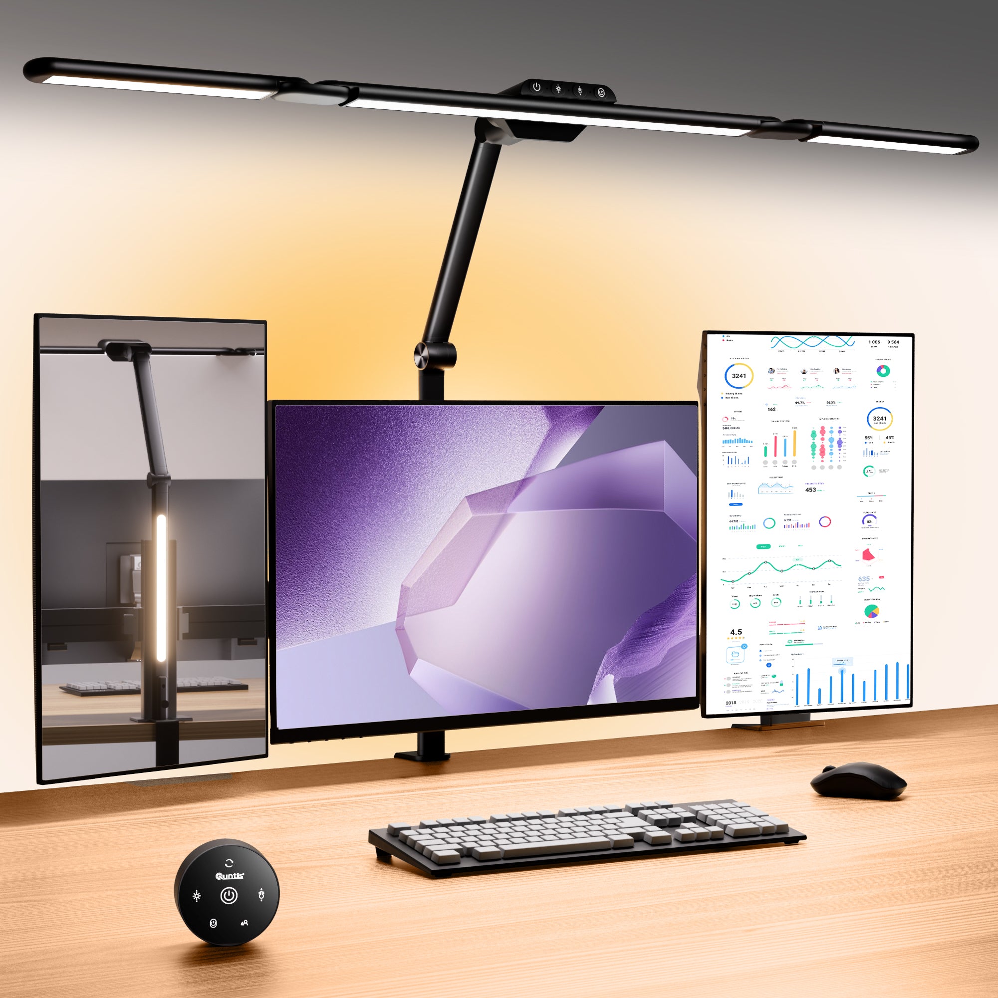 Quntis Luxury 3-Segment Foldable Dual-Control Radar Sensor Smart Monitor Light Bar – Multi-Scene Eye-Care Desk Lamp