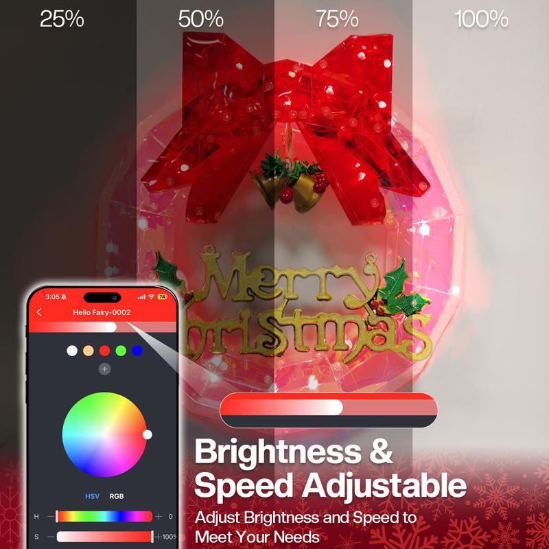 Adornos de Luz de Corona de Navidad RGB Inteligente, Decoraciones de Corona de Navidad, Conjunto de Adornos para Interiores y Exteriores de Vacaciones Navidad 2024