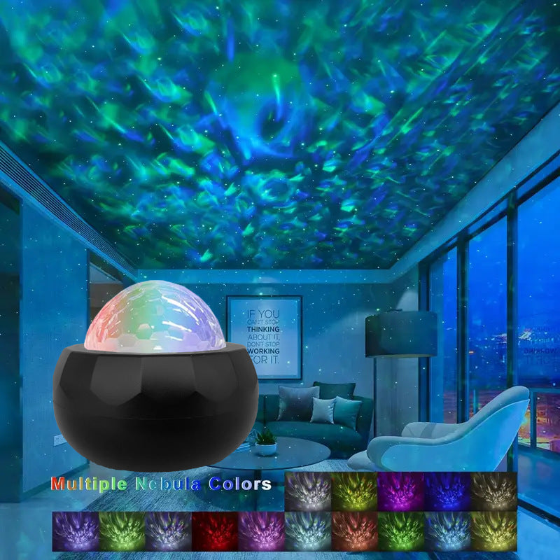 Northern Lights Aurora Projector Lamp – RGB Water Ripple Galaxy Night Light, USB Decorative Ambient Light for Bedroom & Parties