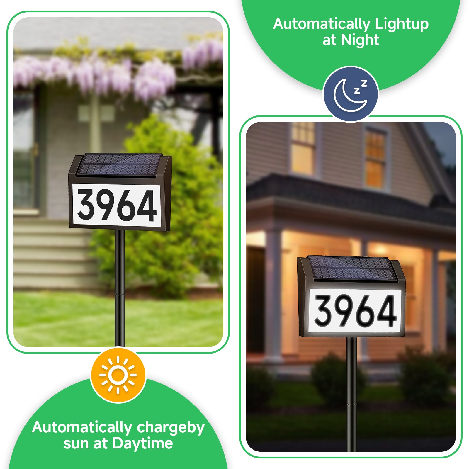 Solar address numbers with light, solar House Numbers, Solar Powered Address Sign Waterproof