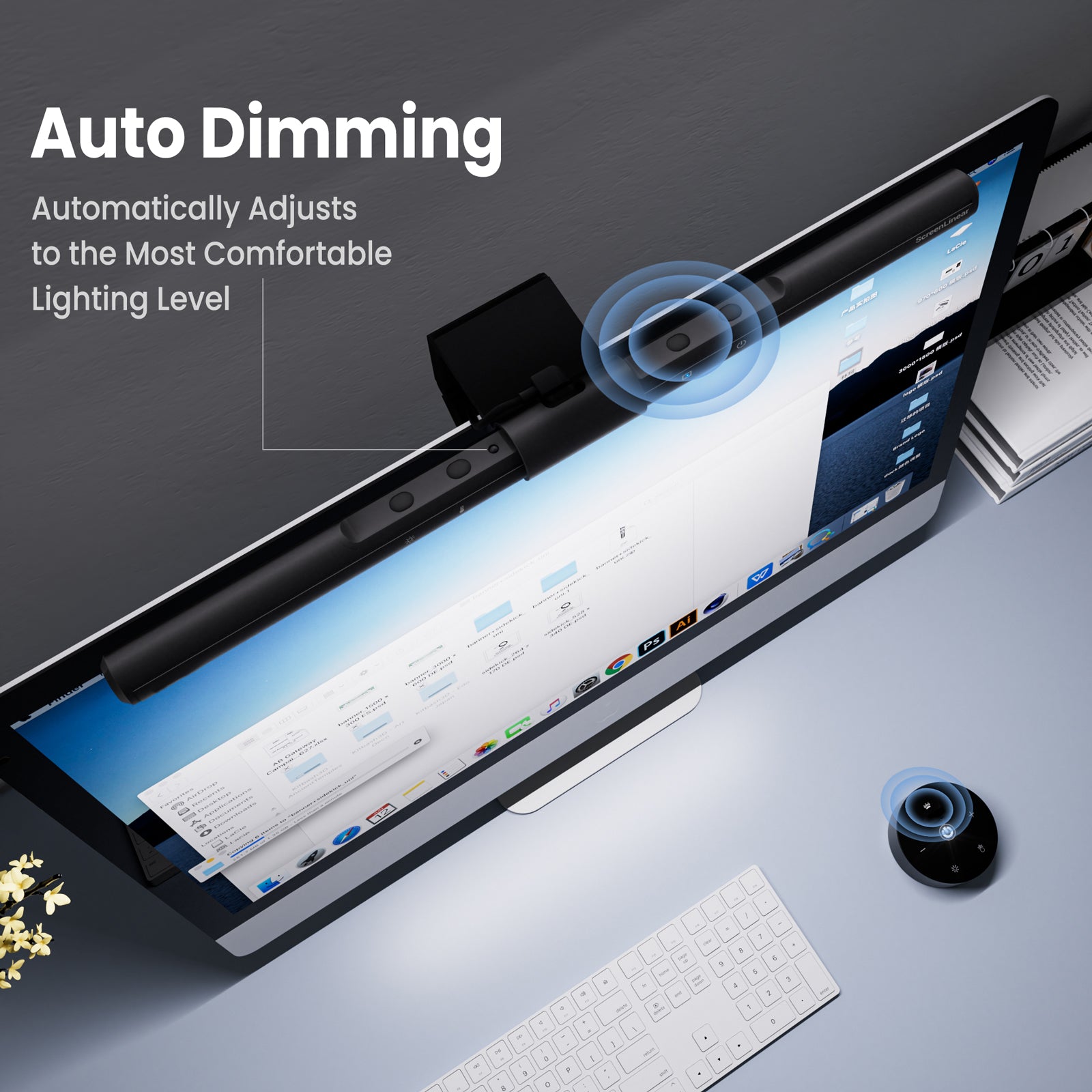 LumeEase Computer Monitor Lamp, Screen Monitor Light Bar for Eye Caring, USB Reading LED Task Lamp with Auto-Dimming, Dimmable Light Bar, Touch Control, No Glare Space Saving Home Office Desk Lamps