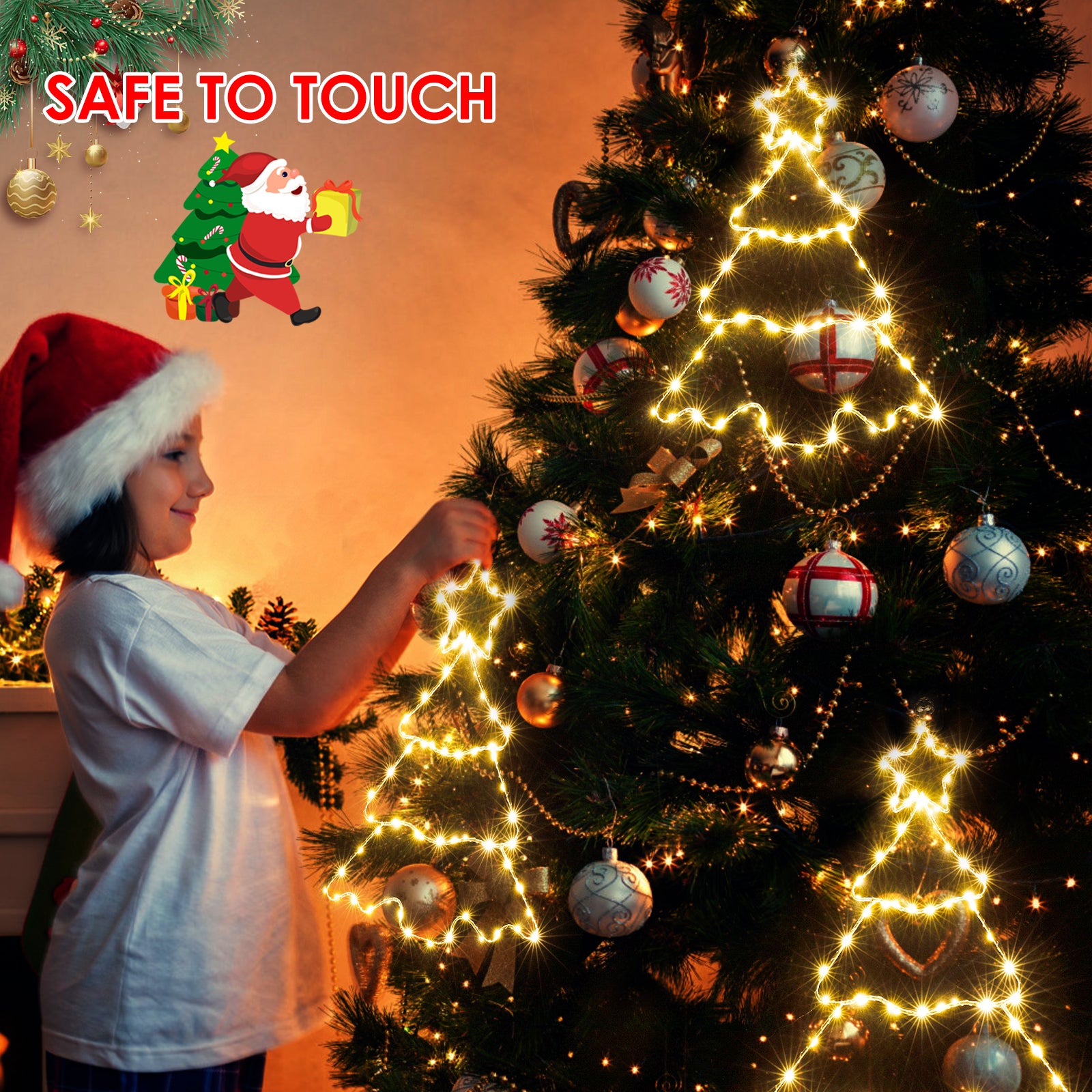 Quntis 3 Pcs Christmas Tree Window Lights – Warm White Hanging LED Fairy Lights, Tree-Shaped Window Decor with 8 Modes, Battery Powered, IP44 Waterproof for Indoor Outdoor Holiday & Home Decoration