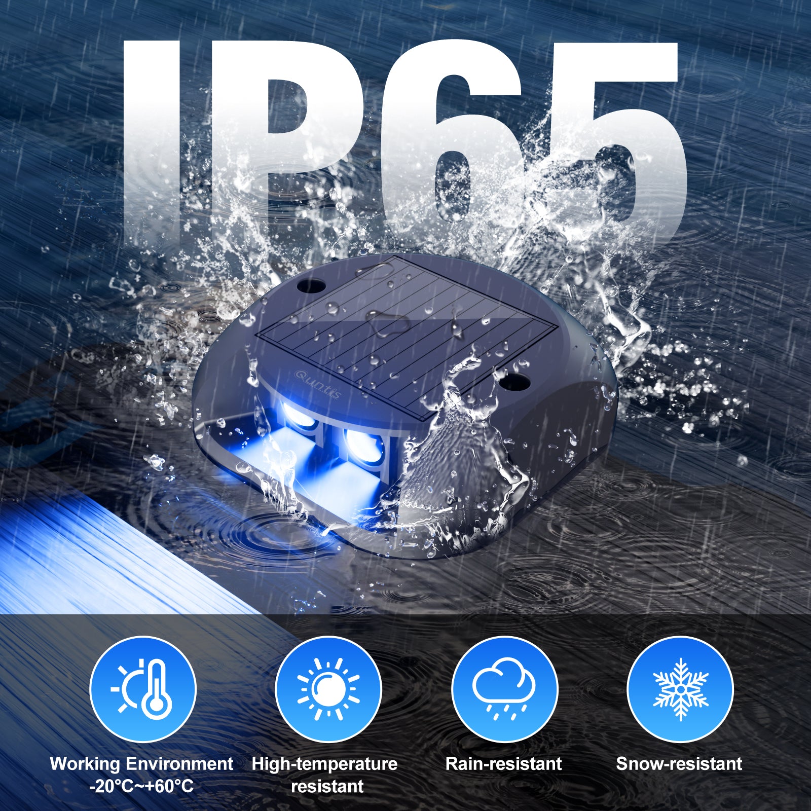 Quntis Solar Deck Lights Blue, IP65 Waterproof Dusk to Dawn Ground Lights, High Visibility Solar Powered Outdoor Lighting for Deck, Step and Pathway
