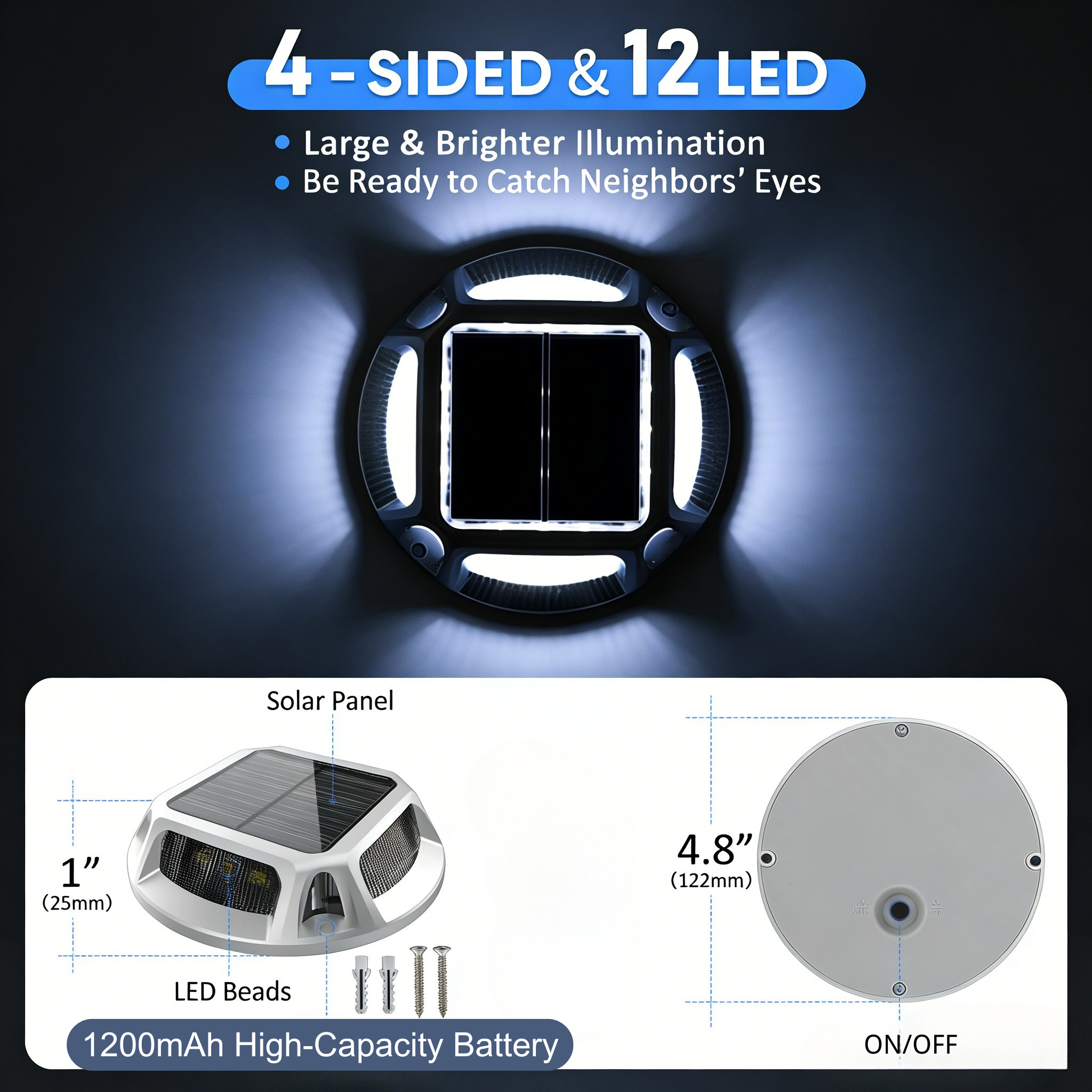 Quntis Solar Deck Lights , IP68 Waterproof Dusk to Dawn LED Solar Lights, Heavy Duty Lighting for Deck and Pathway