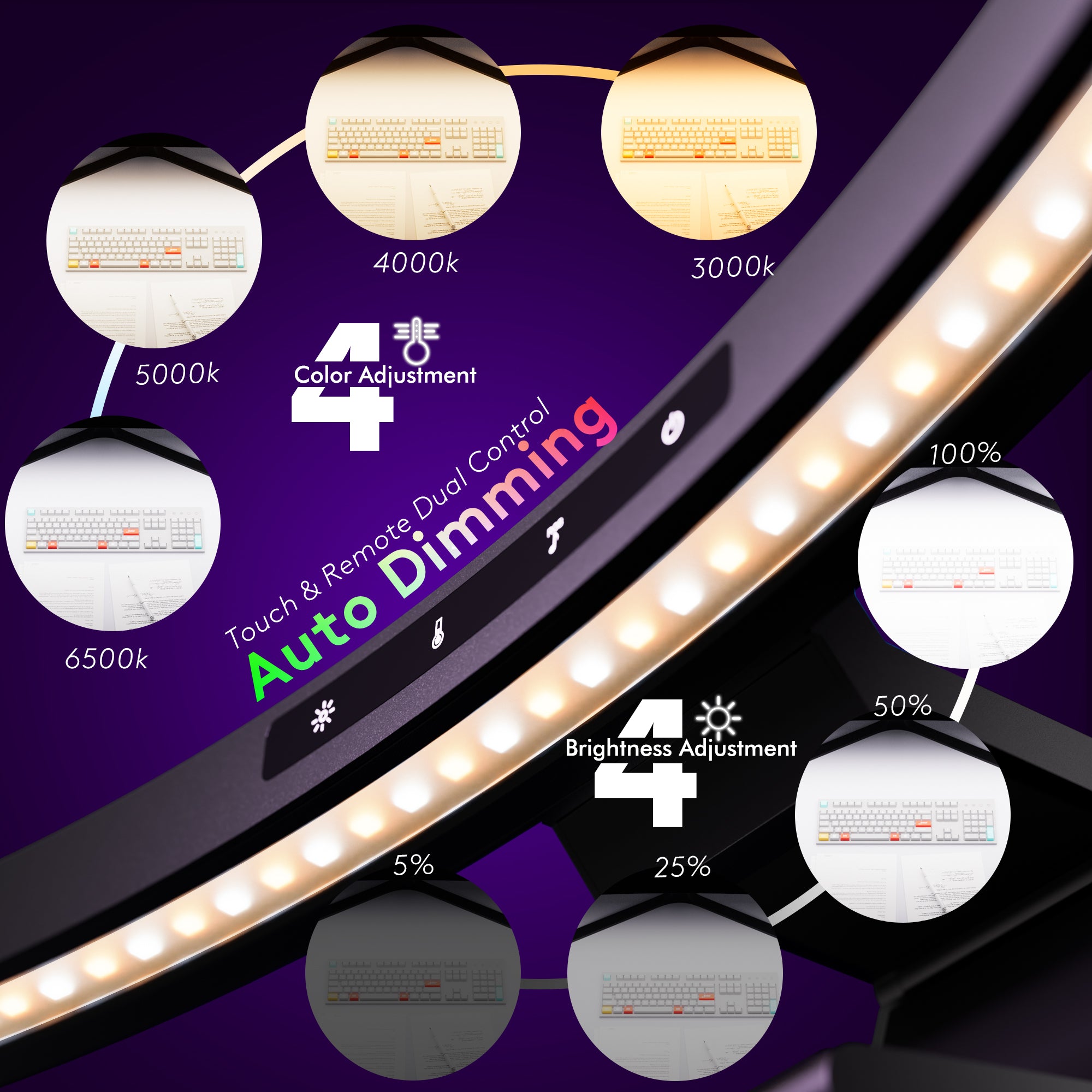 Quntis Curved Monitor Light Bar with Dual Control – Adjustable Brightness & Color Temperature, 11 RGB Modes, Designed for Curved Screens