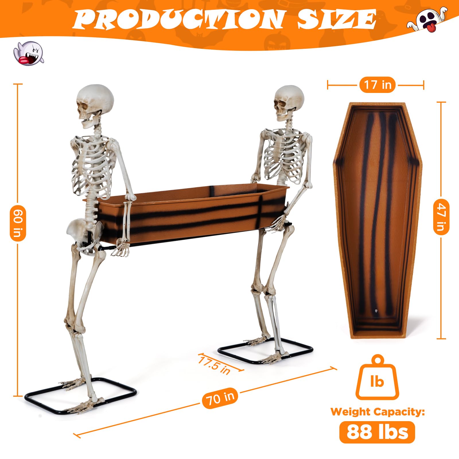 Quntis Halloween Outdoor Party Decoration - 5ft Skeleton Carrying Coffin [Last for Seasons] - Realistic Life Size Undead Pallbearers Set Drink Cooler - Spooky Graveyard Halloween Display