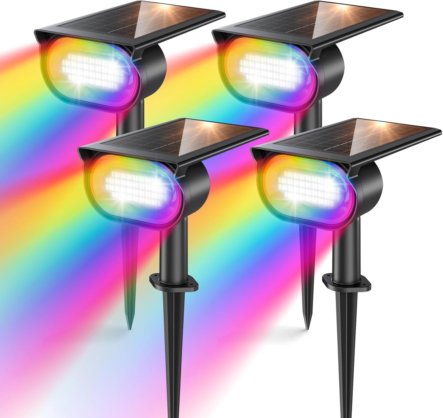 Quntis Solar Fence Lights with Monocrystalline Panel, RGBCW Solar Wall Sconces (4 Pack), 12H Runtime, IP65 Waterproof, Color Changing Decorative Outdoor Lights for Garden and Landscape