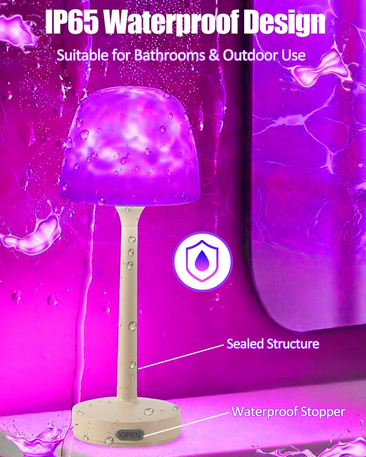 RGB Ocean Wave Projector Table Lamp, USB Rechargeable Cordless Night Light with Remote Control, Dimmable Touch Desk Lamp for Bedroom, Living Room, Kids Room