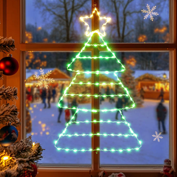 Joycome Luces Ventana Navidad 3 Piezas 55 LED Luce Árbol De Navidad A Pilas, Colgando Luces Árbol Navideña Con Temporizador, Impermeable Luce Navideñas Para Ventana Interior Exterior - Multicolor