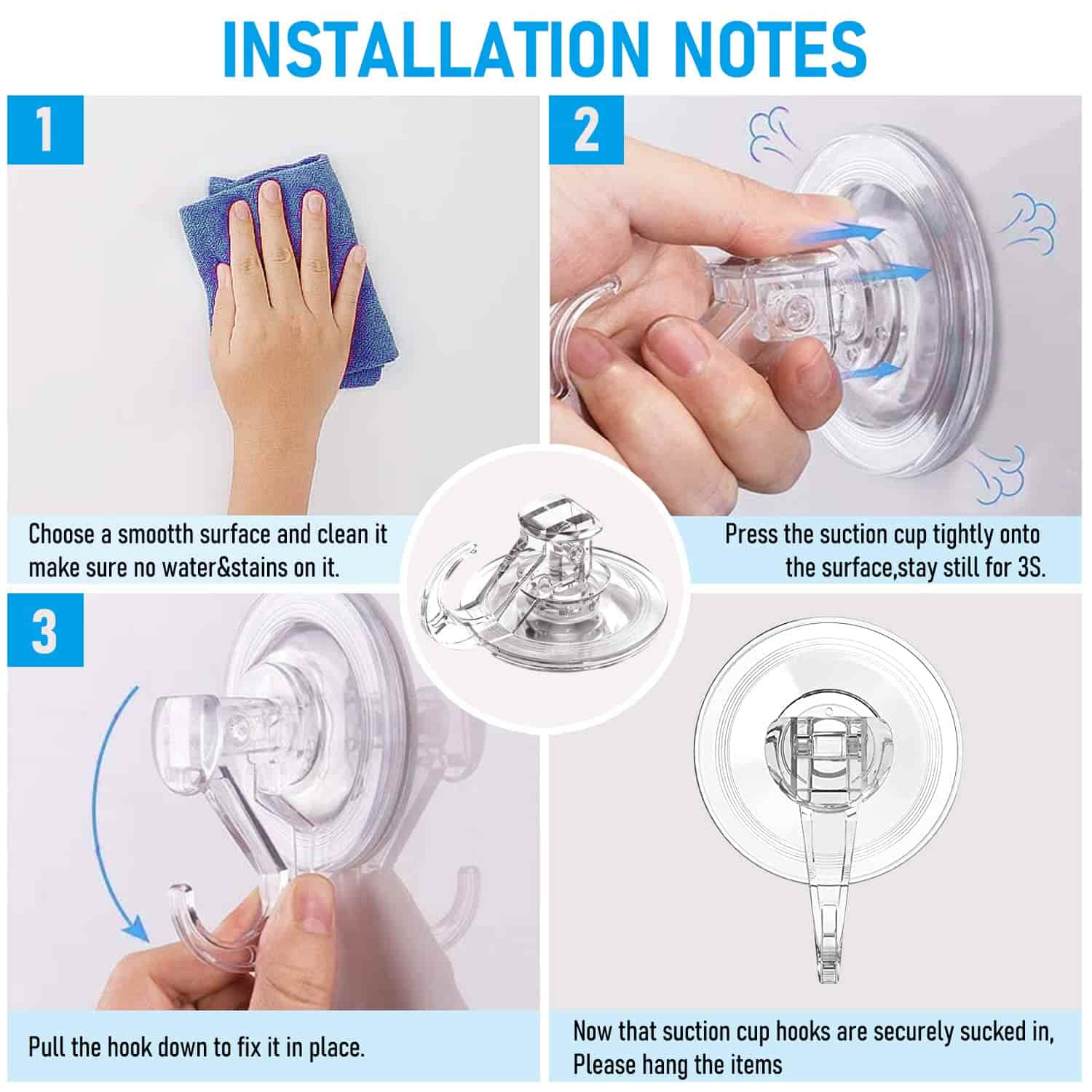 Quntis Suction Cup Hooks - 2 Pack Heavy Duty Suction Shower Hooks - Quntis