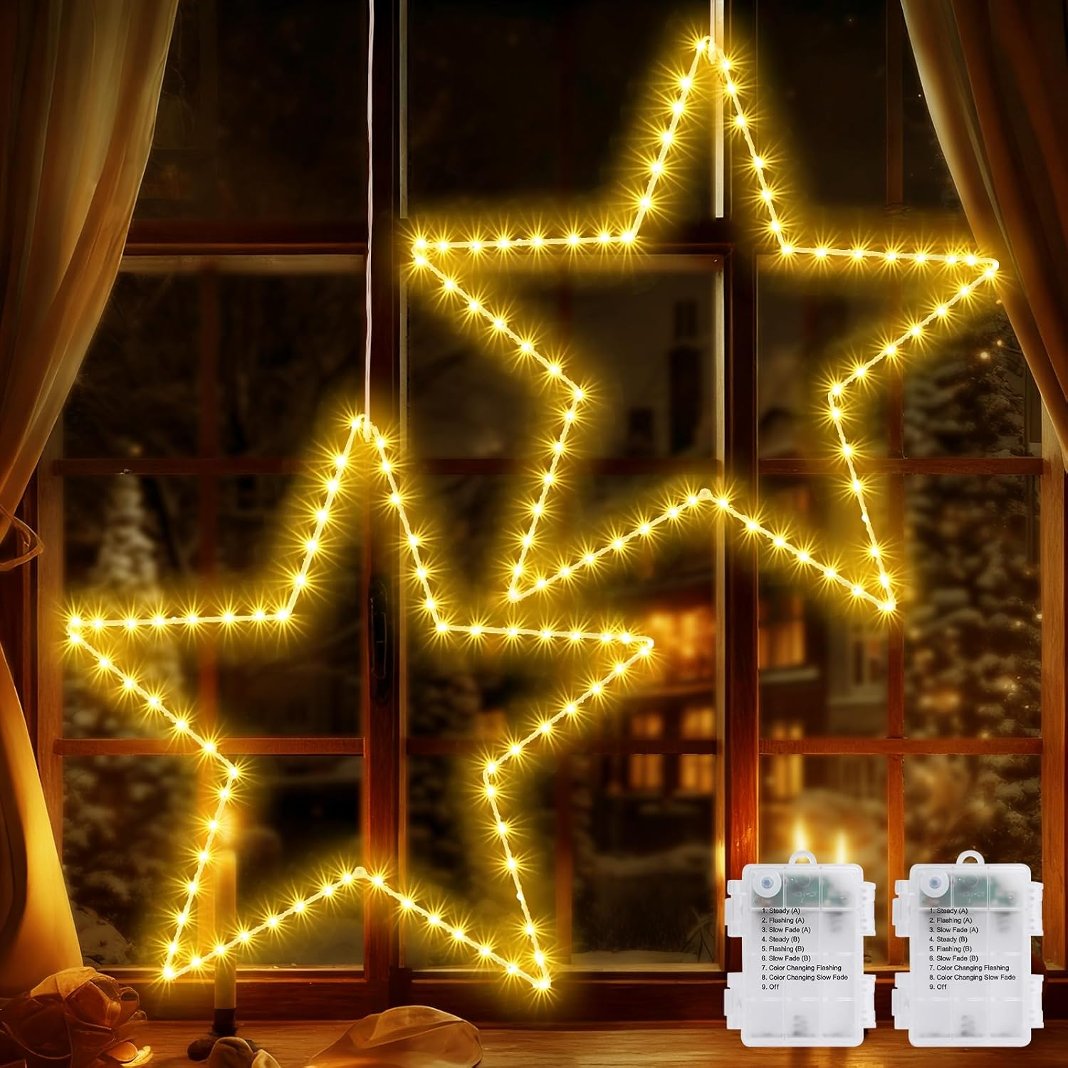 Quntis 19.6in Christmas Star Lights – Battery Operated, Timer, 8 Modes,Foldable for Indoor/Outdoor Use