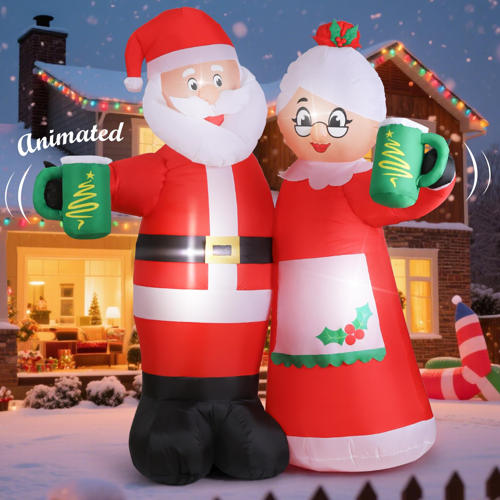 Quntis 7FT Animated Christmas Inflatables Santa Claus Outdoor Decorations, Cheers Santa Inflatable Christmas Decorations with Built-in LEDs, Christmas Blow Up Yard Decorations for Garden Lawn Outdoor