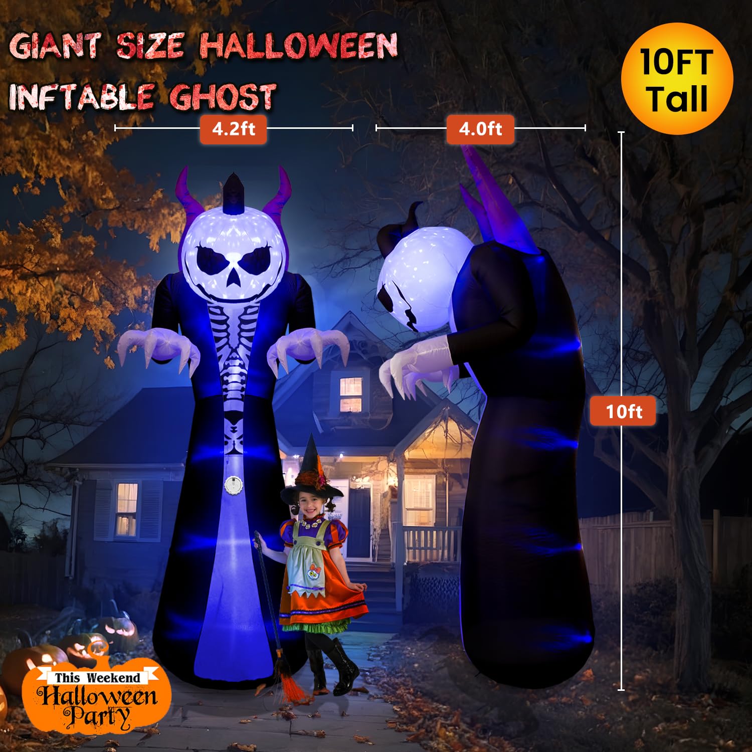 Quntis 10FT 8-Color Changing Inflatable Halloween Decorations Outdoor, Quntis 10FT 8-Color Changing Inflatable Halloween Decorations Outdoor,