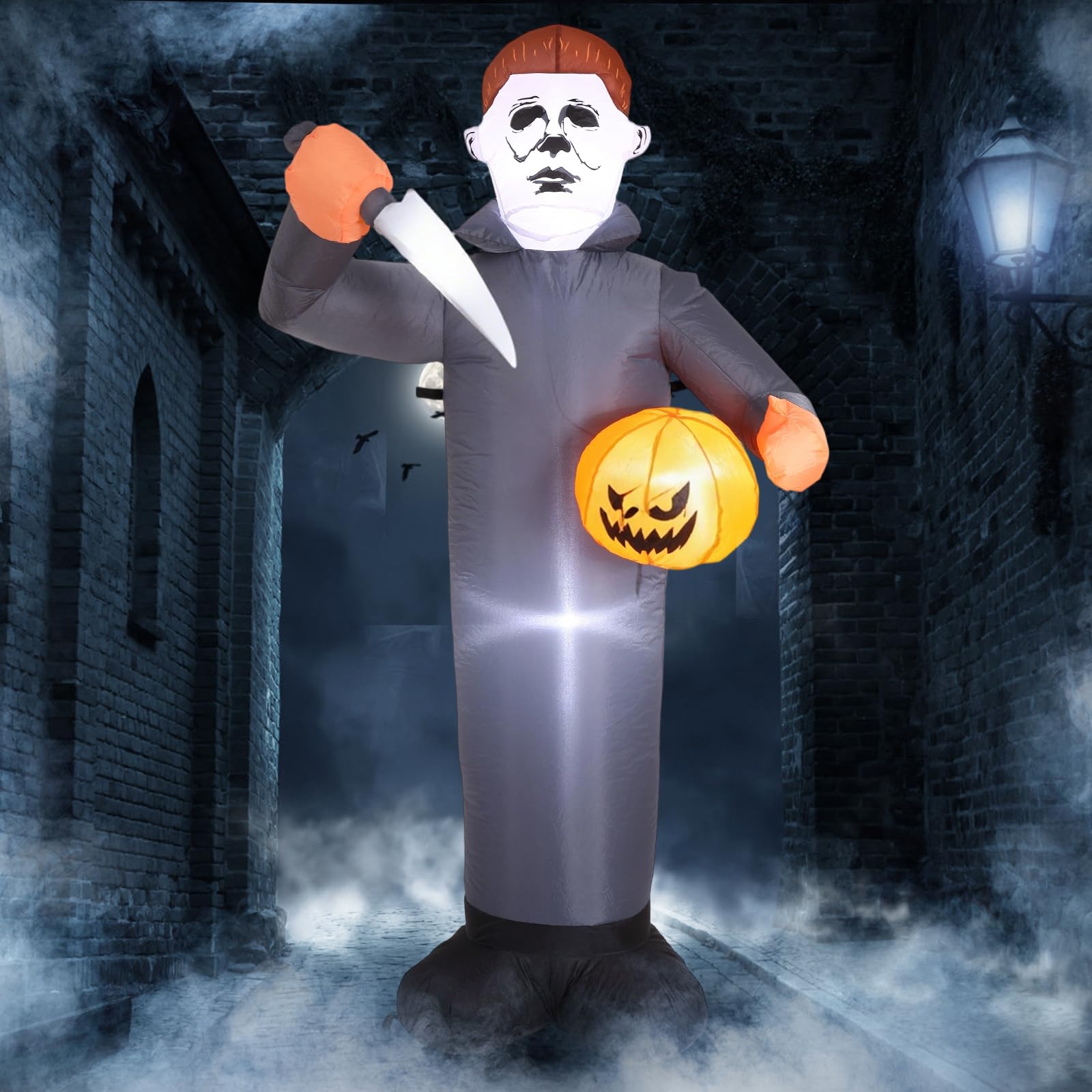 Quntis 6FT Killer Halloween Inflatable Blow Up with Pumpkin & Prop Blade, Built-in LED Lights, Scary Halloween Inflatables Outdoor Decorations for Yard Lawn Garden Porch Party