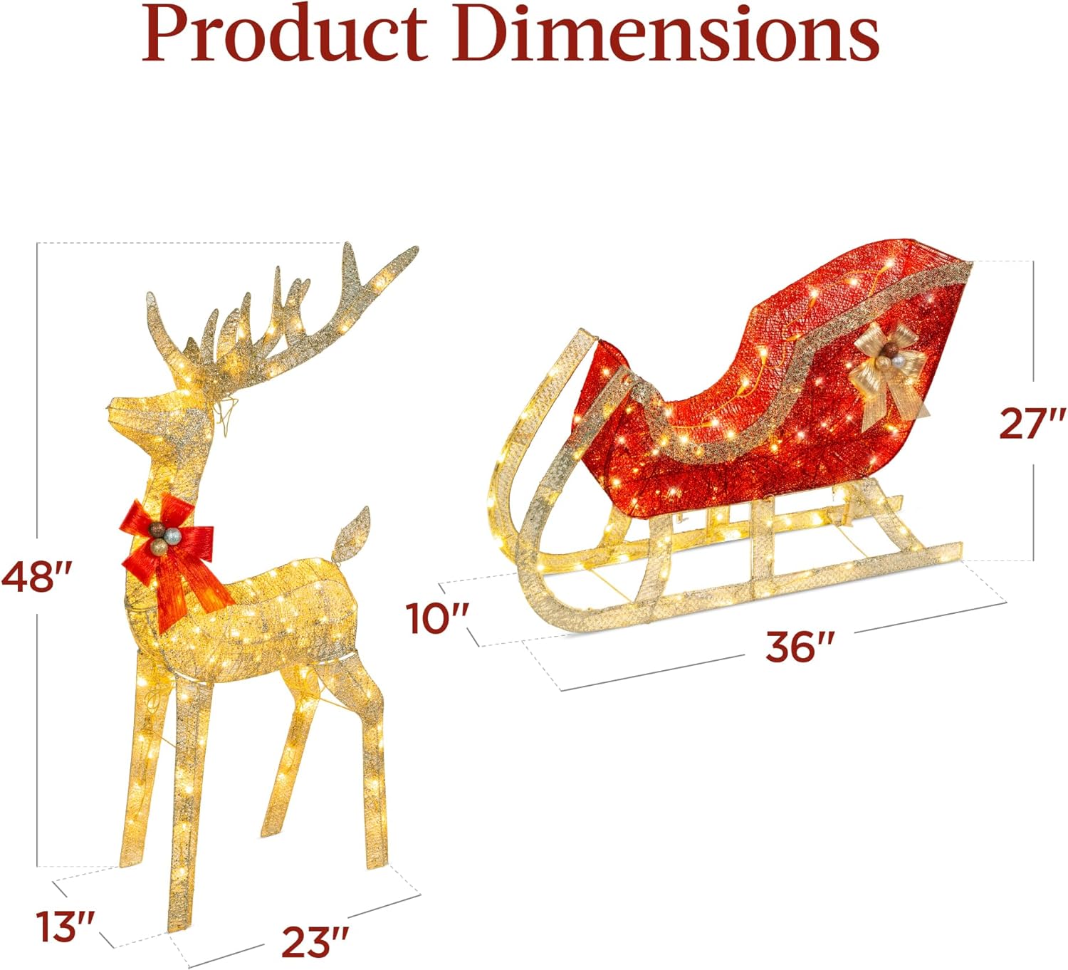 IP65 Waterproof LED Lighted Reindeer & Sleigh Set – Ultra-Bright 3D Outdoor Yard Decor for a Festive Christmas Wonderland