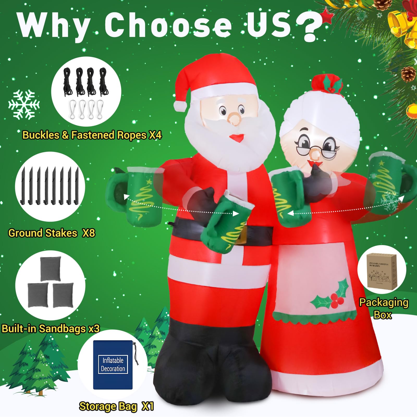 Quntis 7FT Animated Christmas Inflatables Santa Claus Outdoor Decorations, Cheers Santa Inflatable Christmas Decorations with Built-in LEDs, Christmas Blow Up Yard Decorations for Garden Lawn Outdoor