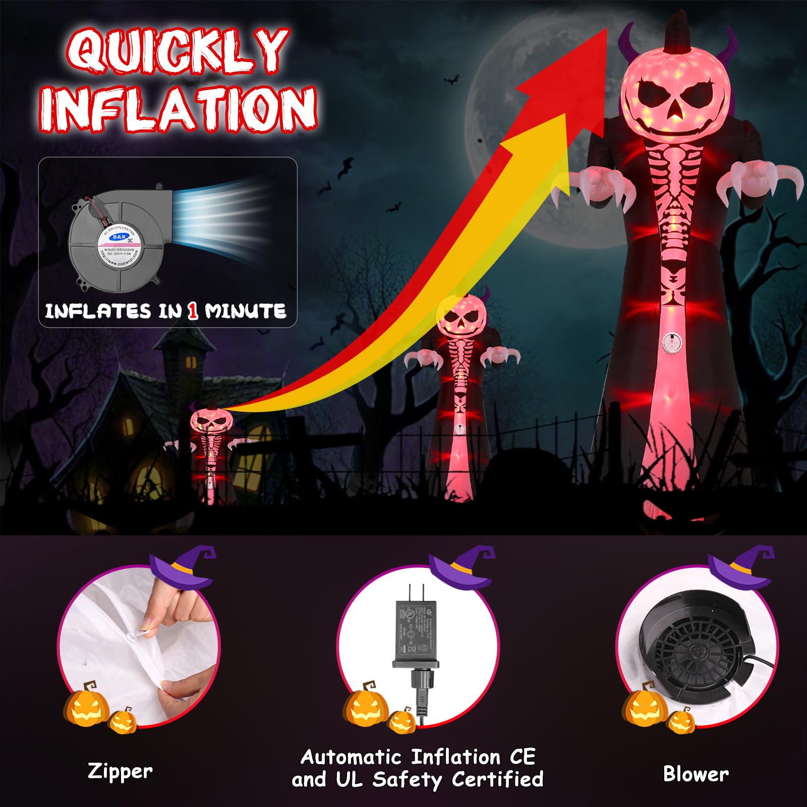 Quntis 10FT 8-Color Changing Inflatable Halloween Decorations Outdoor, Quntis 10FT 8-Color Changing Inflatable Halloween Decorations Outdoor,