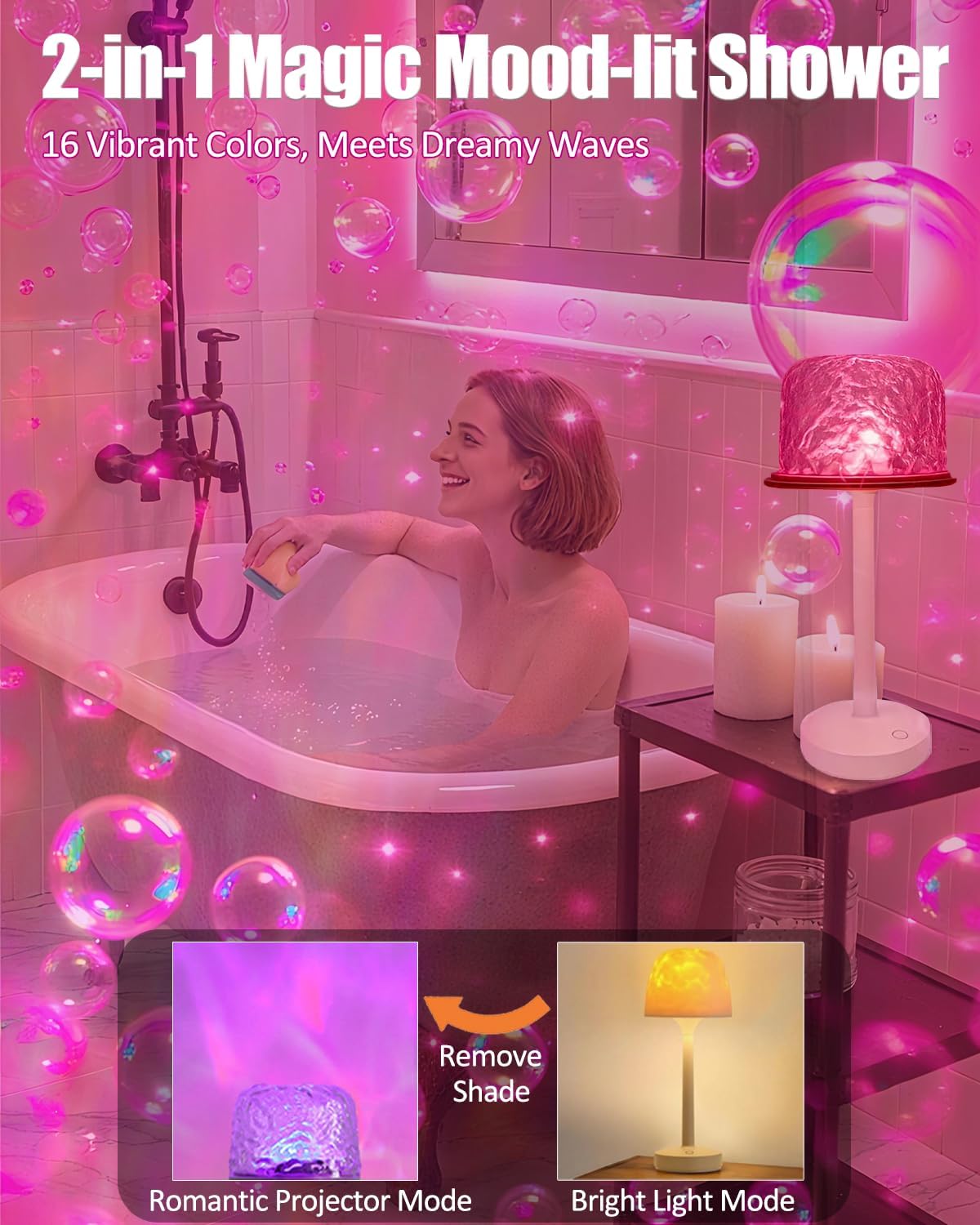 RGB Ocean Wave Projector Table Lamp, USB Rechargeable Cordless Night Light with Remote Control, Dimmable Touch Desk Lamp for Bedroom, Living Room, Kids Room