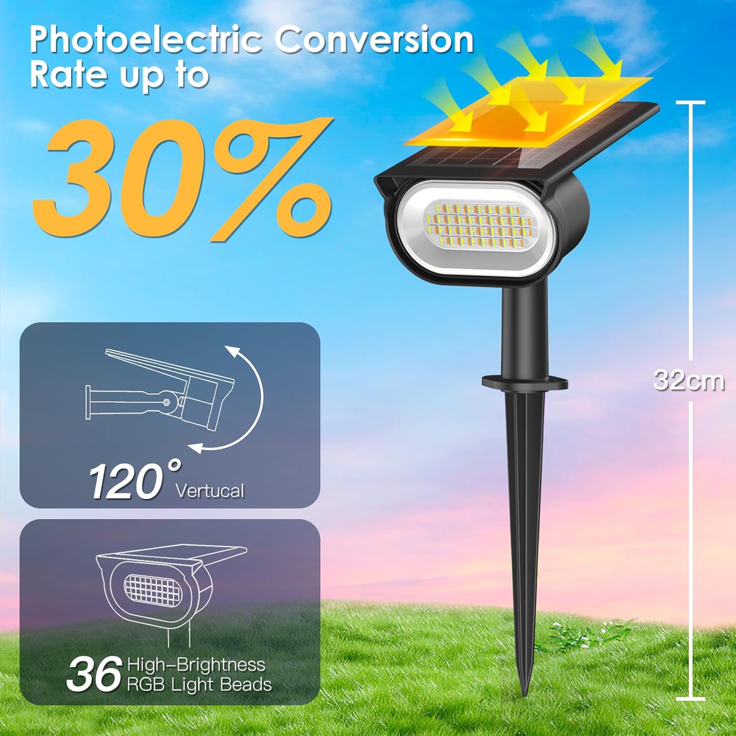 Quntis Solar Fence Lights with Monocrystalline Panel, RGBCW Solar Wall Sconces (4 Pack), 12H Runtime, IP65 Waterproof, Color Changing Decorative Outdoor Lights for Garden and Landscape