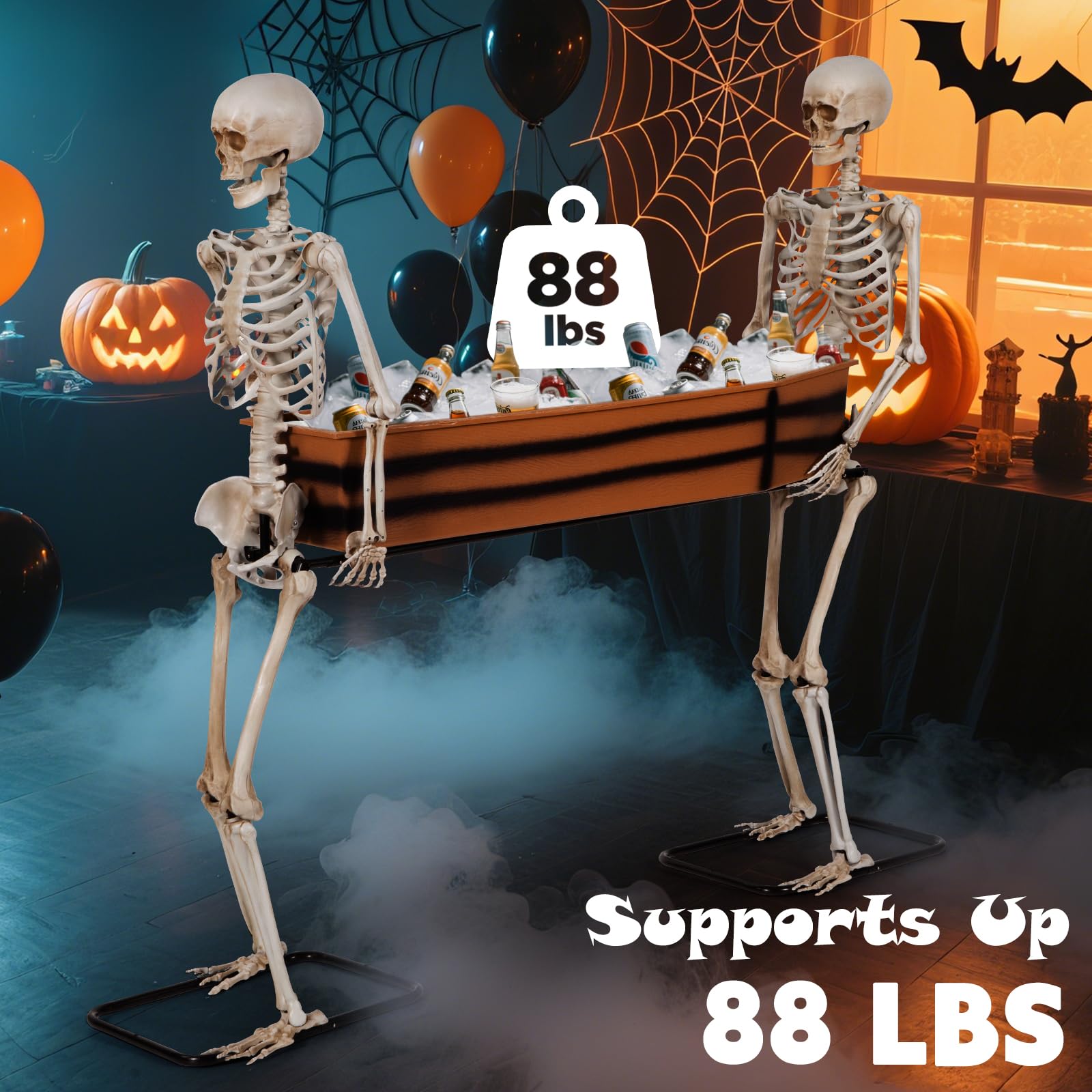 Quntis Halloween Outdoor Party Decoration - 5ft Skeleton Carrying Coffin [Last for Seasons] - Realistic Life Size Undead Pallbearers Set Drink Cooler - Spooky Graveyard Halloween Display