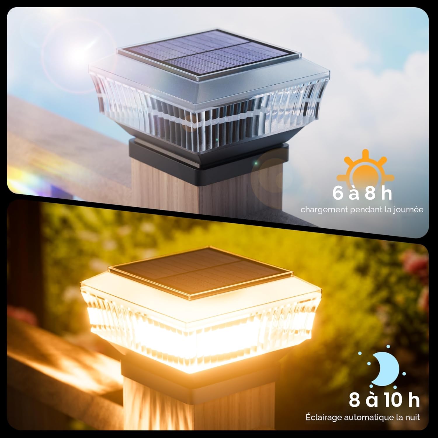 Quntis 10-Pack Waterproof Solar Post Caps, 3 Color Temperatures, 300LM High Brightness Solar Deck Lights, Auto On/Off, Fits 3.5-Inch and Larger Posts