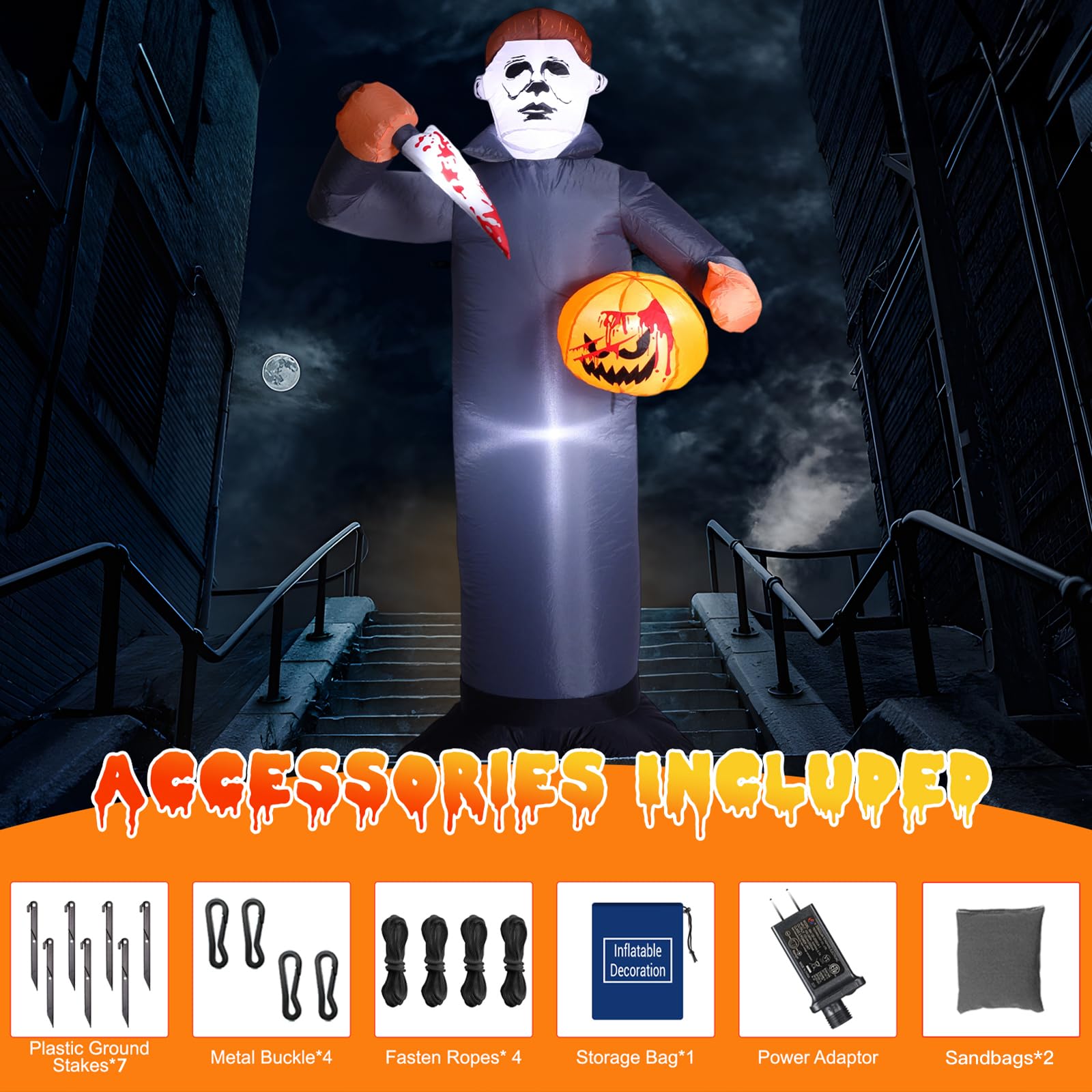 Quntis 6FT Killer Halloween Inflatable Blow Up with Pumpkin & Prop Blade, Built-in LED Lights, Scary Halloween Inflatables Outdoor Decorations for Yard Lawn Garden Porch Party