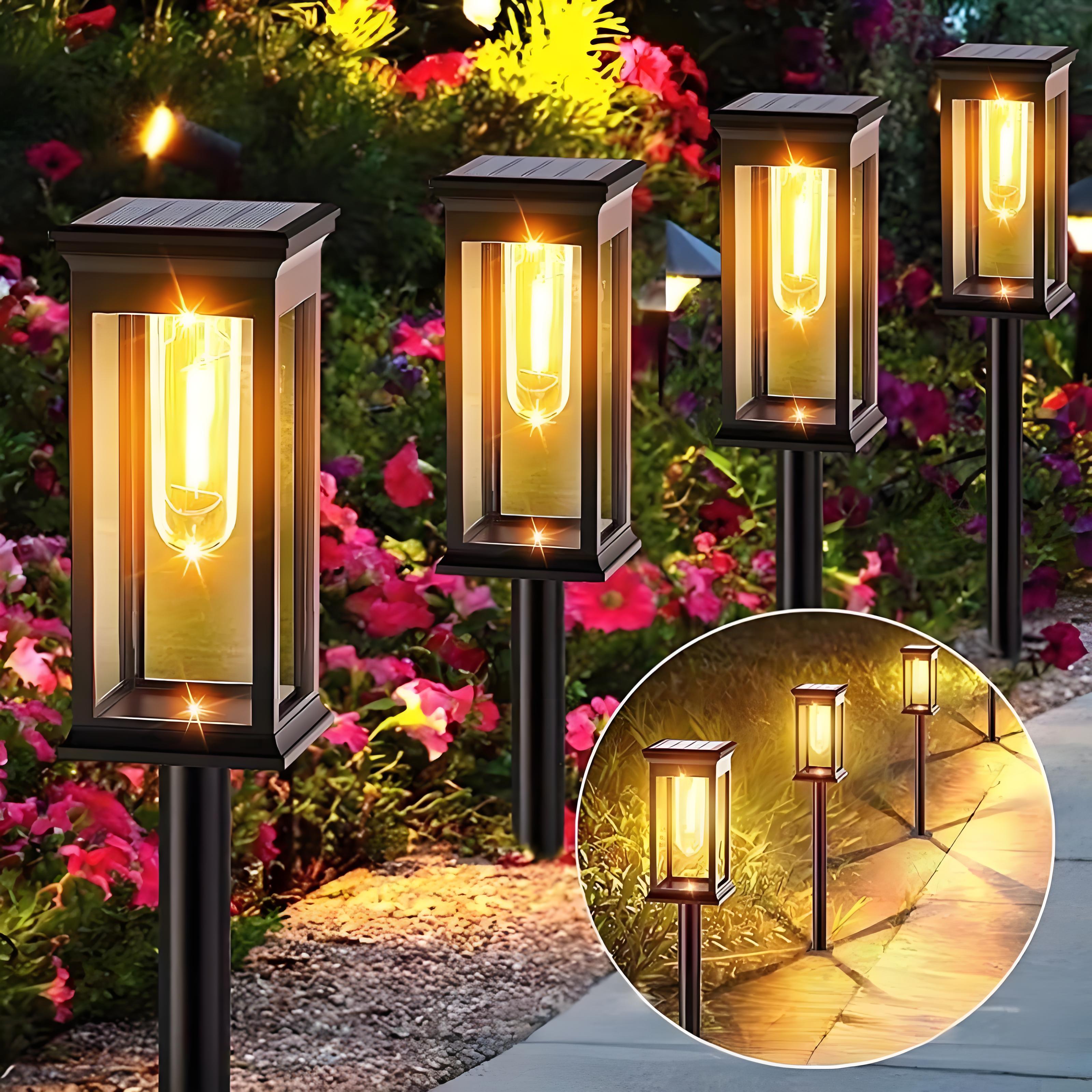 Solar Powered IP65 Waterproof LED Pathway Lights, Square Garden Ground Stake Lamp with Vintage Edison Filament Effect for Patio, Lawn & Yard Decoration