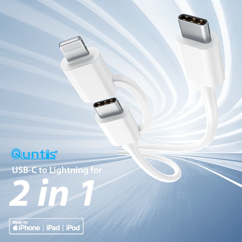 30W 2 in 1 USB C Lightning Cable with Wall Charger - Quntis