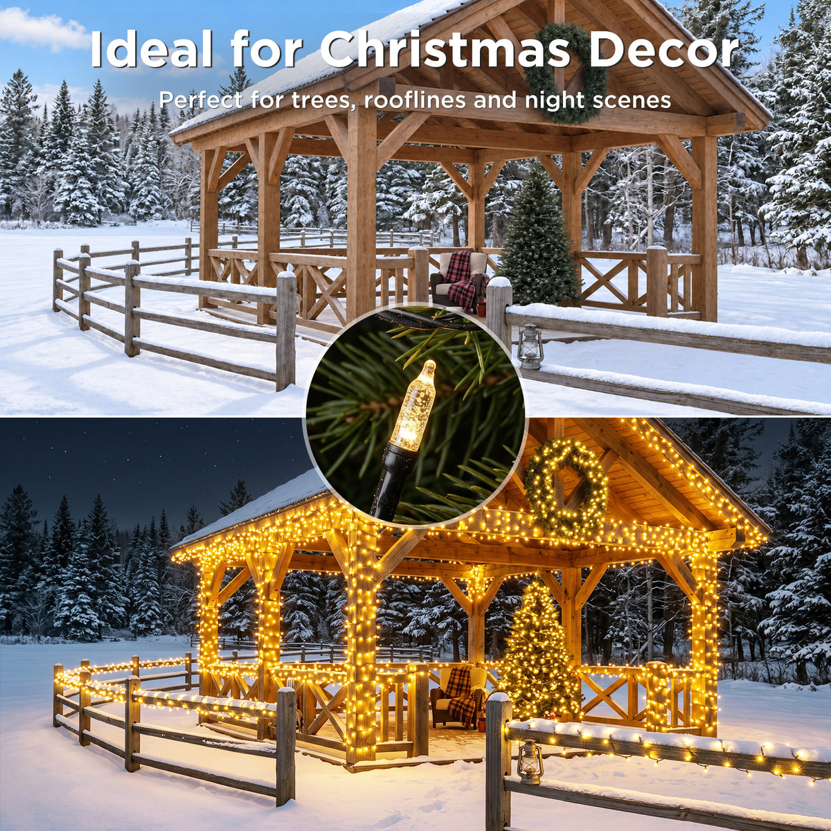 Quntis 20m(65.6ft) 1000 LED Guirlande lumineuse de Noël à bulles, blanc chaud, câble noir