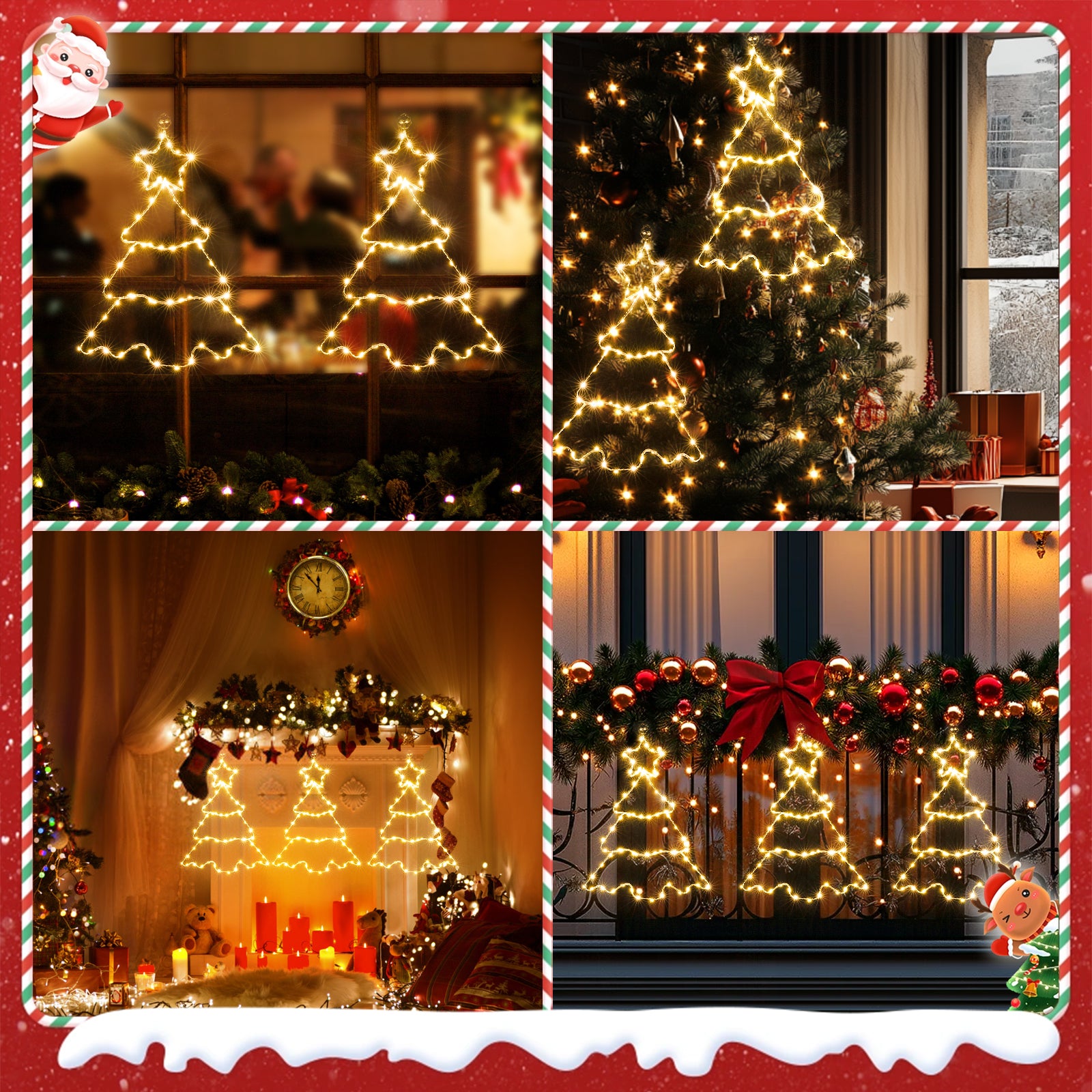 Quntis 3 Pcs Christmas Tree Window Lights – Warm White Hanging LED Fairy Lights, Tree-Shaped Window Decor with 8 Modes, Battery Powered, IP44 Waterproof for Indoor Outdoor Holiday & Home Decoration