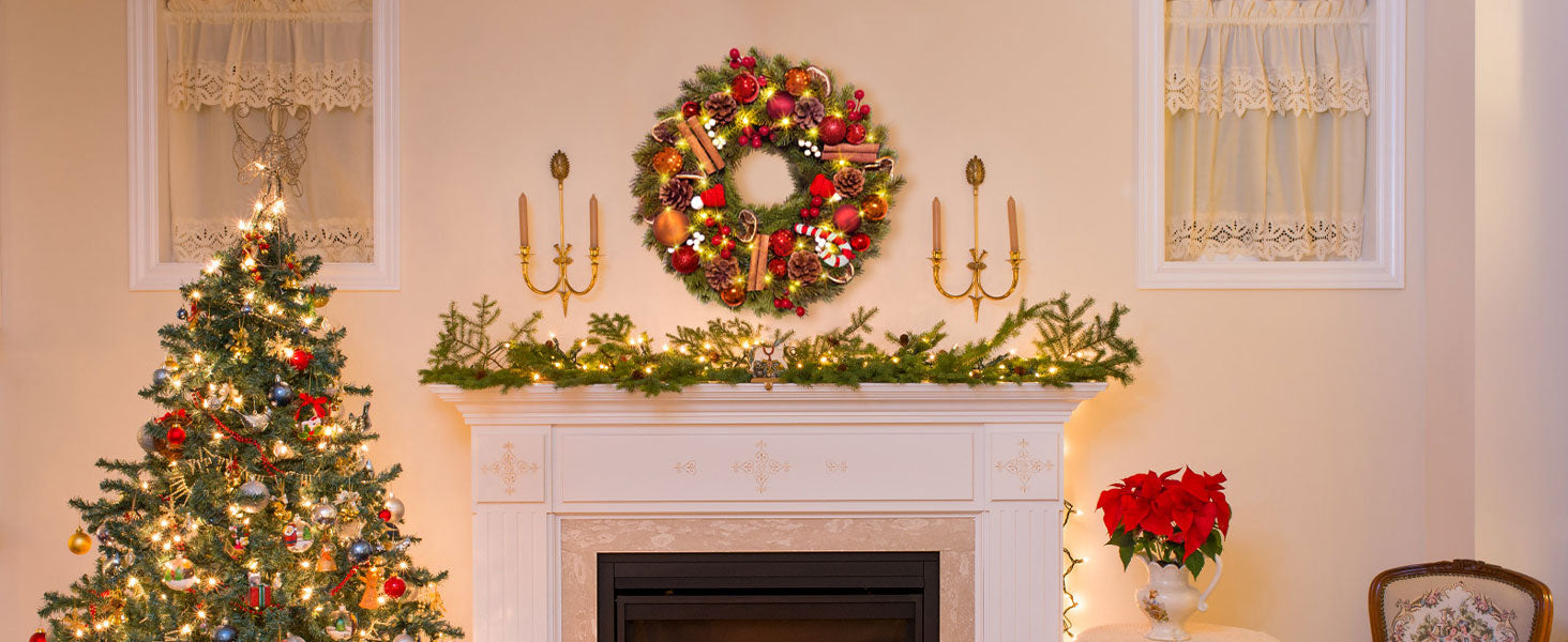 装飾的なクリスマスリース - 40個のLEDライトと8つのモードでお祝いの魅力