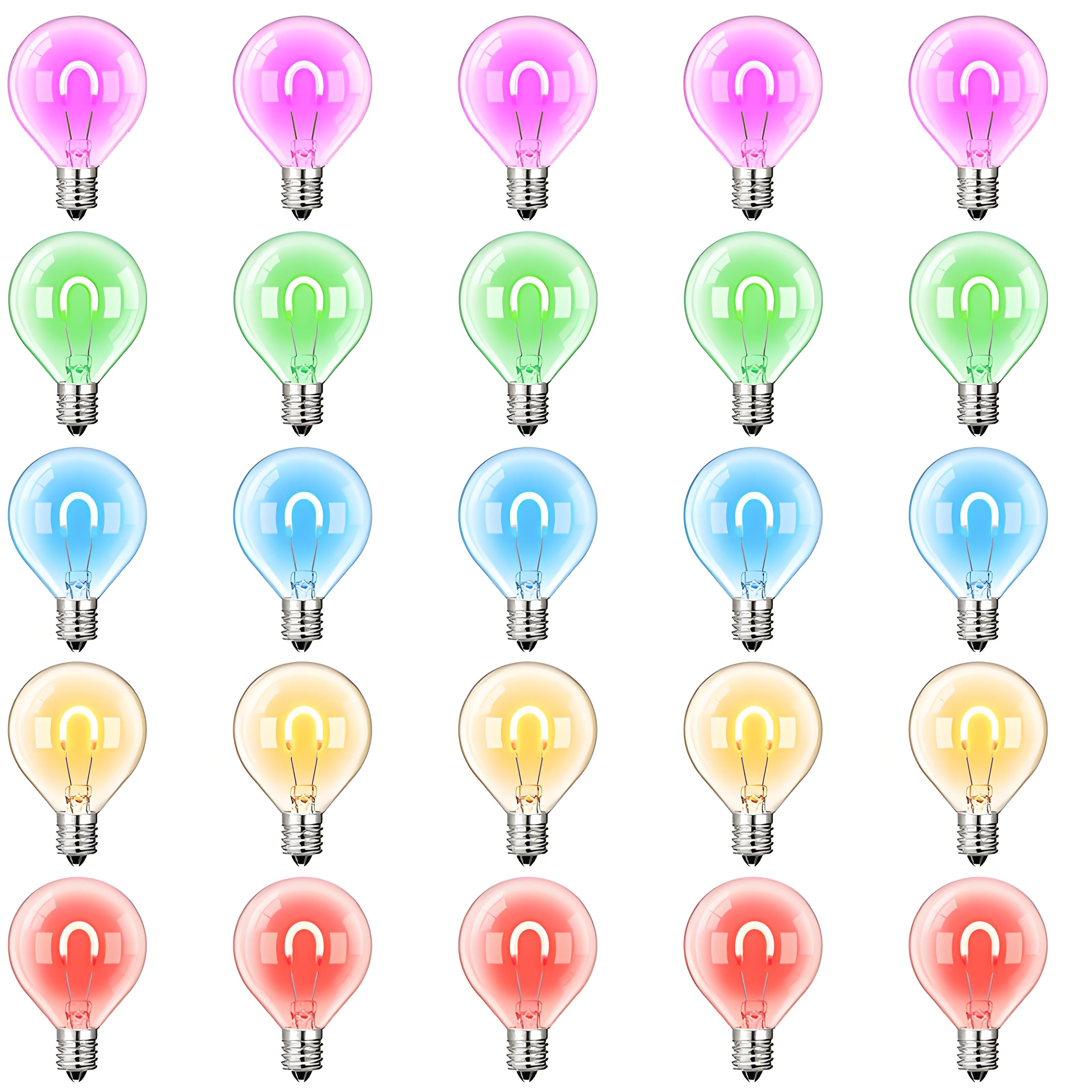 G40 Flexible U-Shaped LED Filament Bulbs | E12 Base | 1W RGB Christmas Replacement Bulbs – Pack of 25 (Bulbs Only)