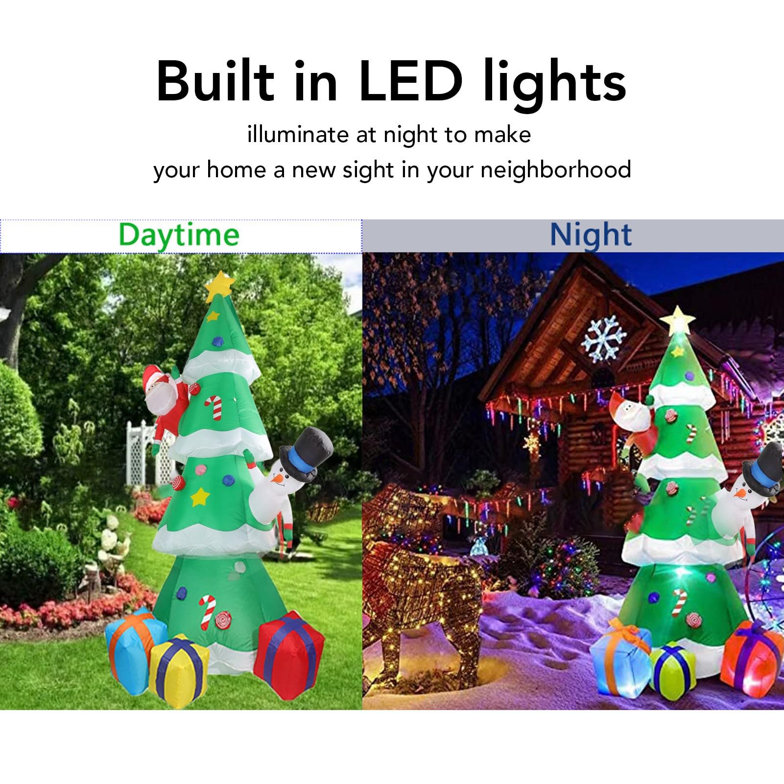 Quntis 8FT Christmas Inflatable Tree, Blow up Santa Snowman with Gift Boxes LED Lighted Xmas Decorations Outdoor Inflatable Christmas Decoration for Indoor Yard Garden(US)